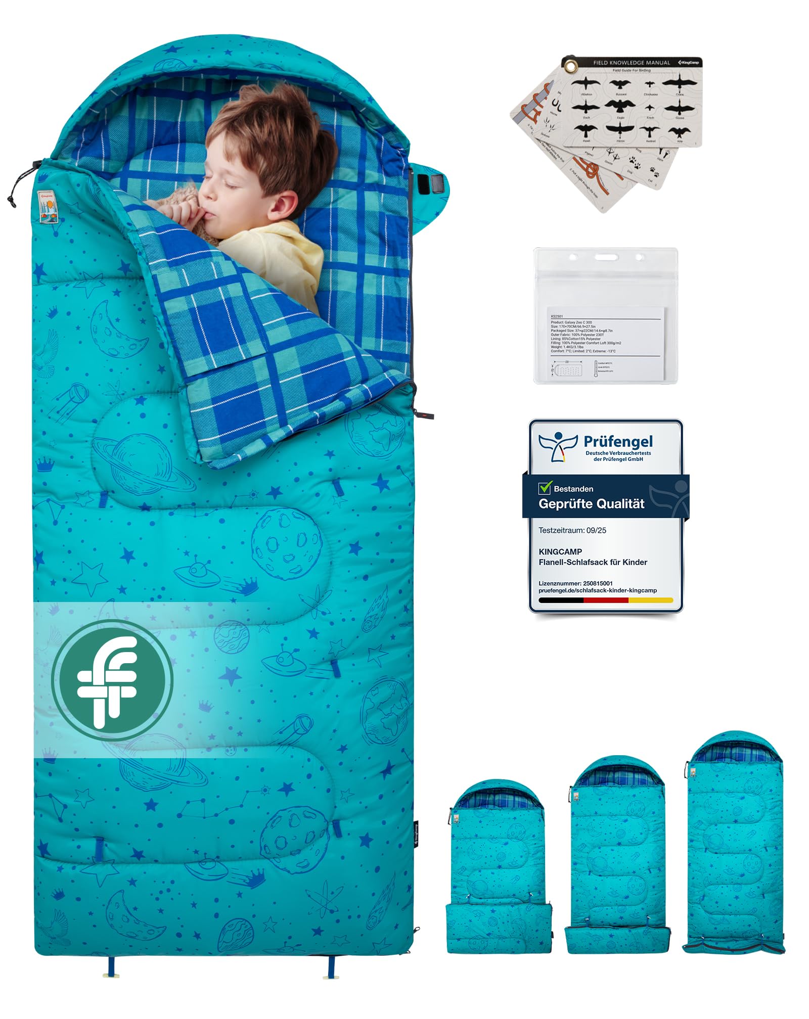 Kingcamp Kinderschlafsack Baumwolle Flanell Sommer bis 145cm | Deckenschlafsack für Kinder 10-12 Jahre: warm, komfortabel&wasserabweisend–ideal für Camping&Outdoor-Reisen