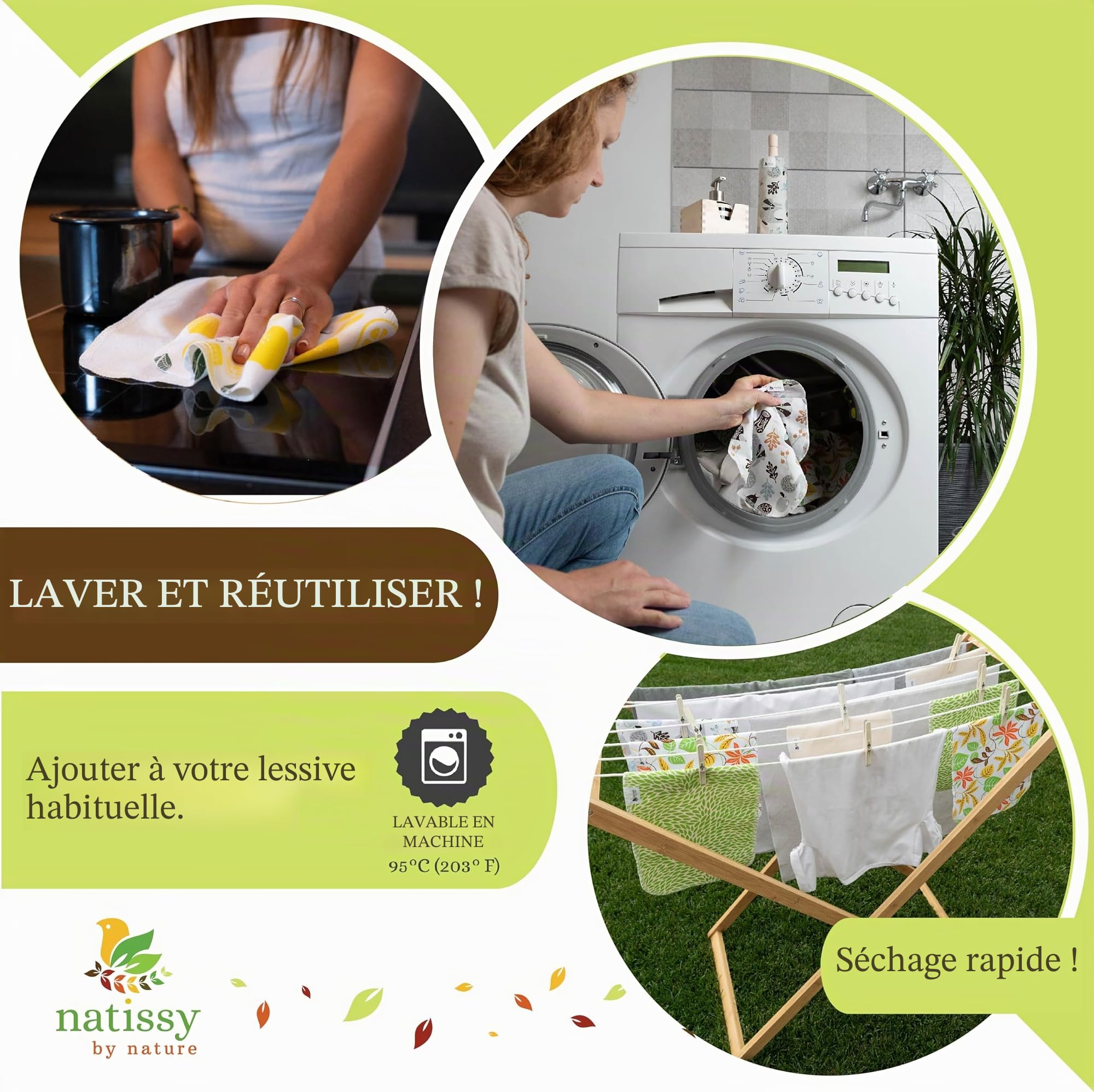 Essuie-tout lavables réutilisables à dérouler (lot de 10), 100% coton doux et ultra-absorbants, fabriqués en UE, sans support, idéals pour la cuisine, la table et le nettoyage quotidien