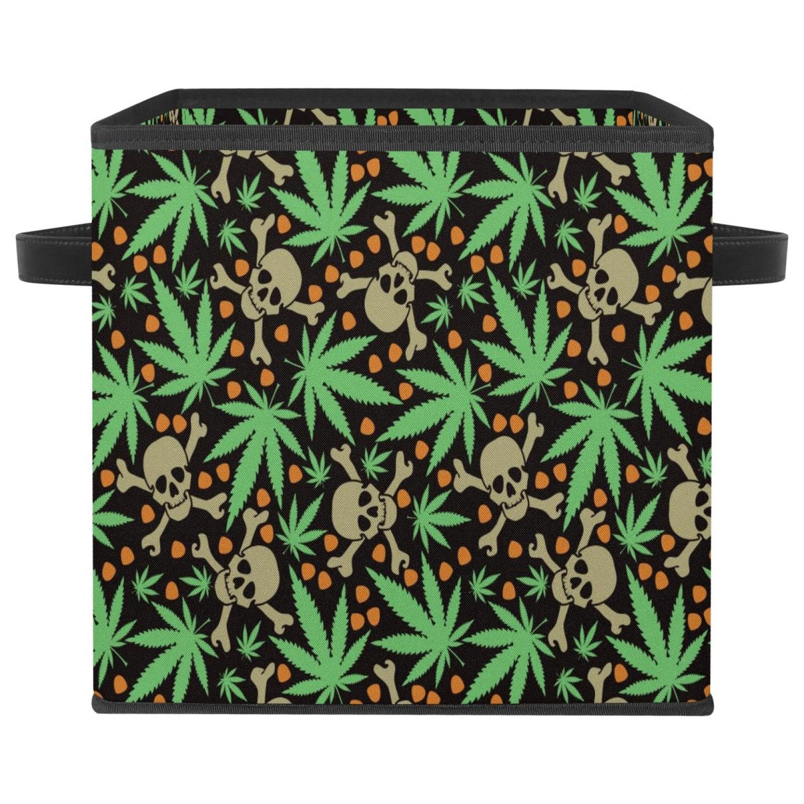 Boîte de rangement pliable cube tête de mort et feuilles pour linge