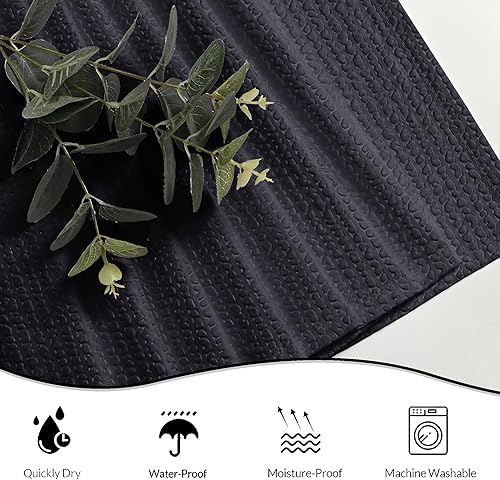 Miniatura 7 de OVZME Cortina de ducha de tela negra bayas, cortina de ducha de tela suave en relieve 3D de calidad gruesa, repelente al agua, cortina de ducha