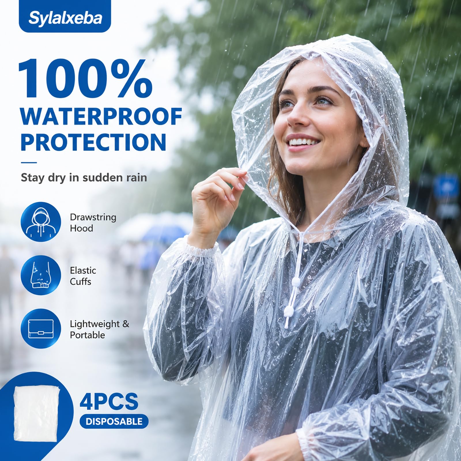 Lote de 4 Ponchos de Lluvia Desechables para Adultos, Capa Transparente Impermeable con Capucha y Mangas Sueltas, Protección Ligera para Senderismo Camping Parque de Atracciones