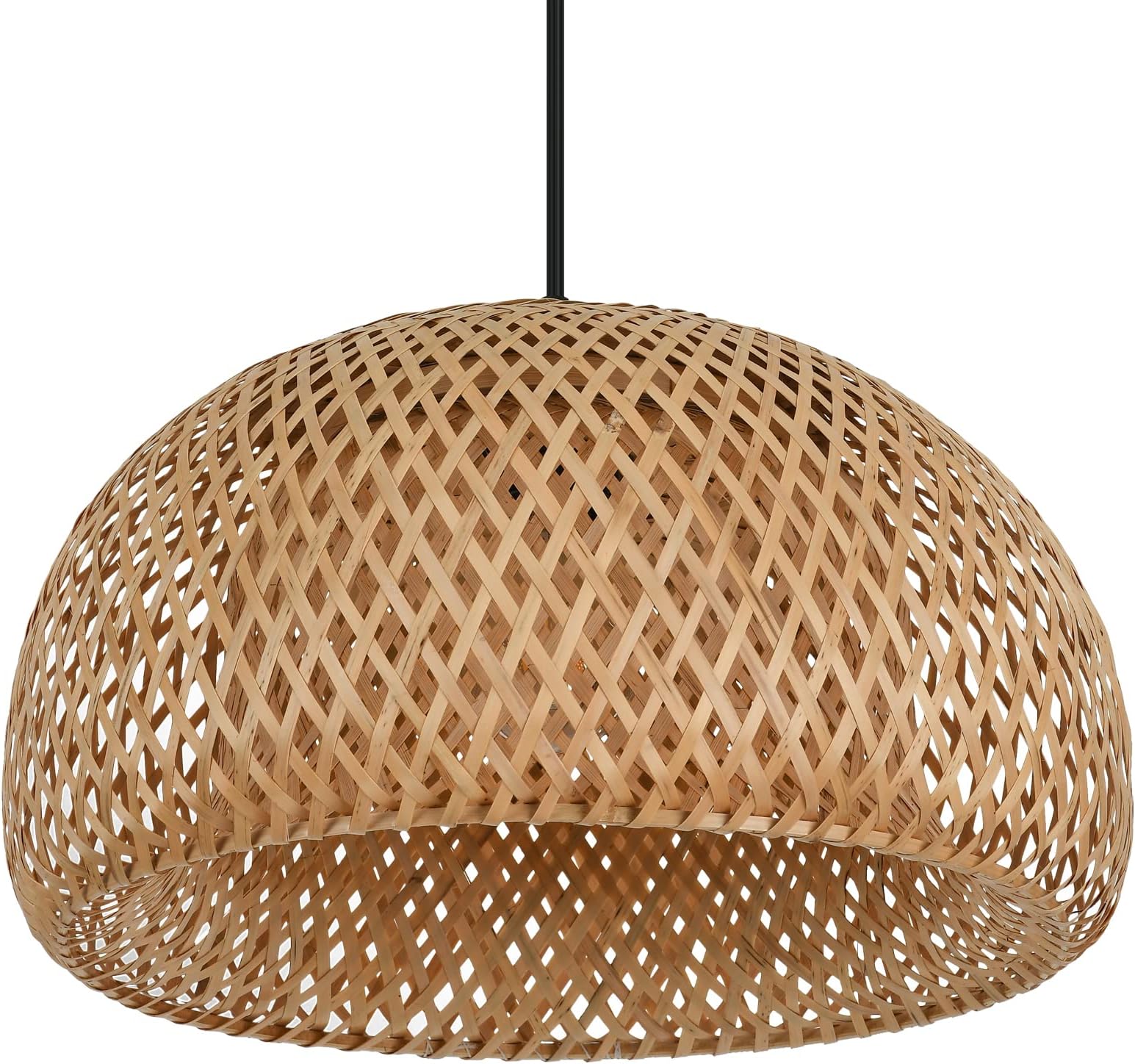 Modern Woven Bamboo Pendant Light, 14.9" Boho Dome Kitchen Pendant Lighting Fixture Dining Room Entry Way Ceiling Pendant Lamp