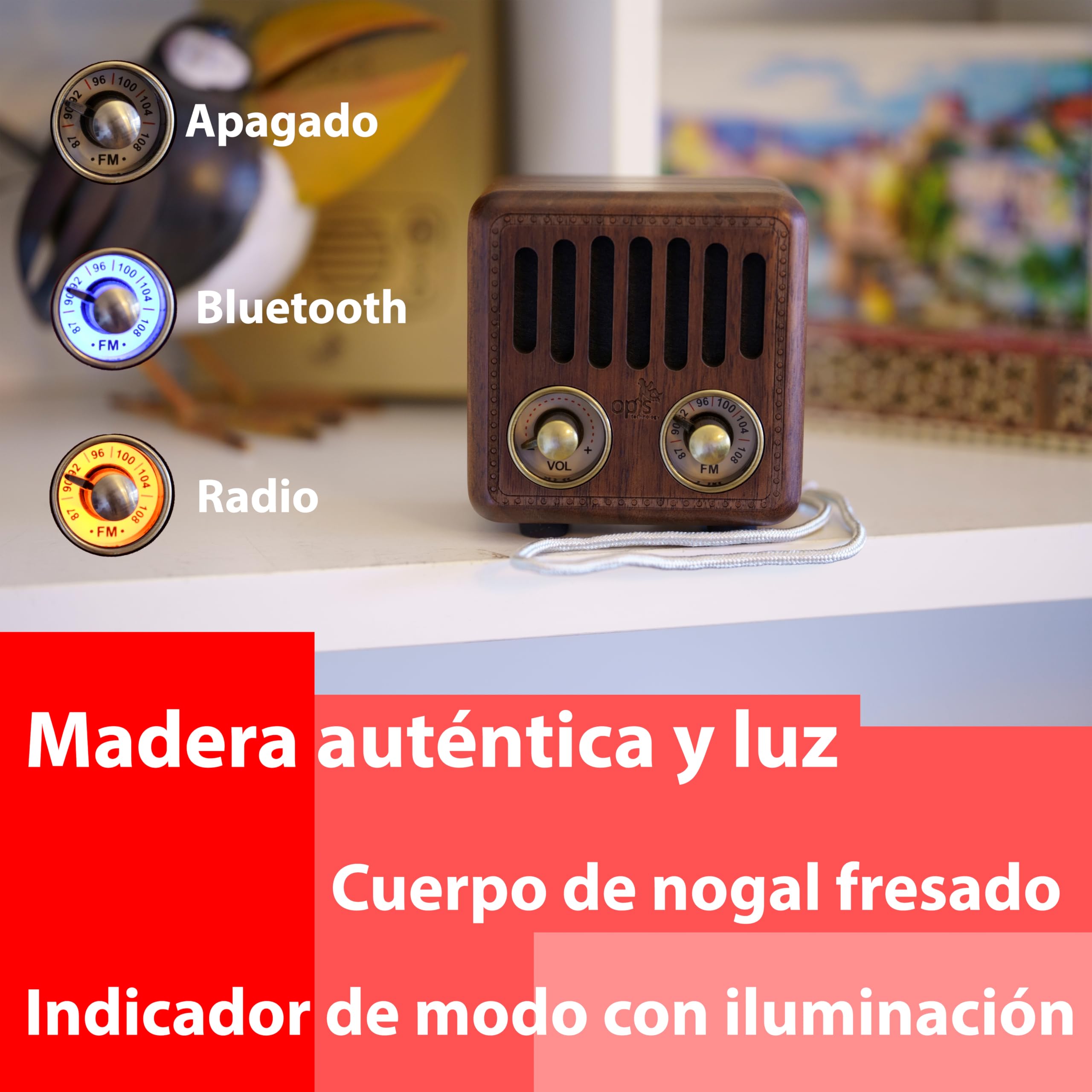 Opis Radio 2 – Mini Wallnuß Nostalgia Vintage Radio con Bluetooth Altavoz en diseño retro de madera