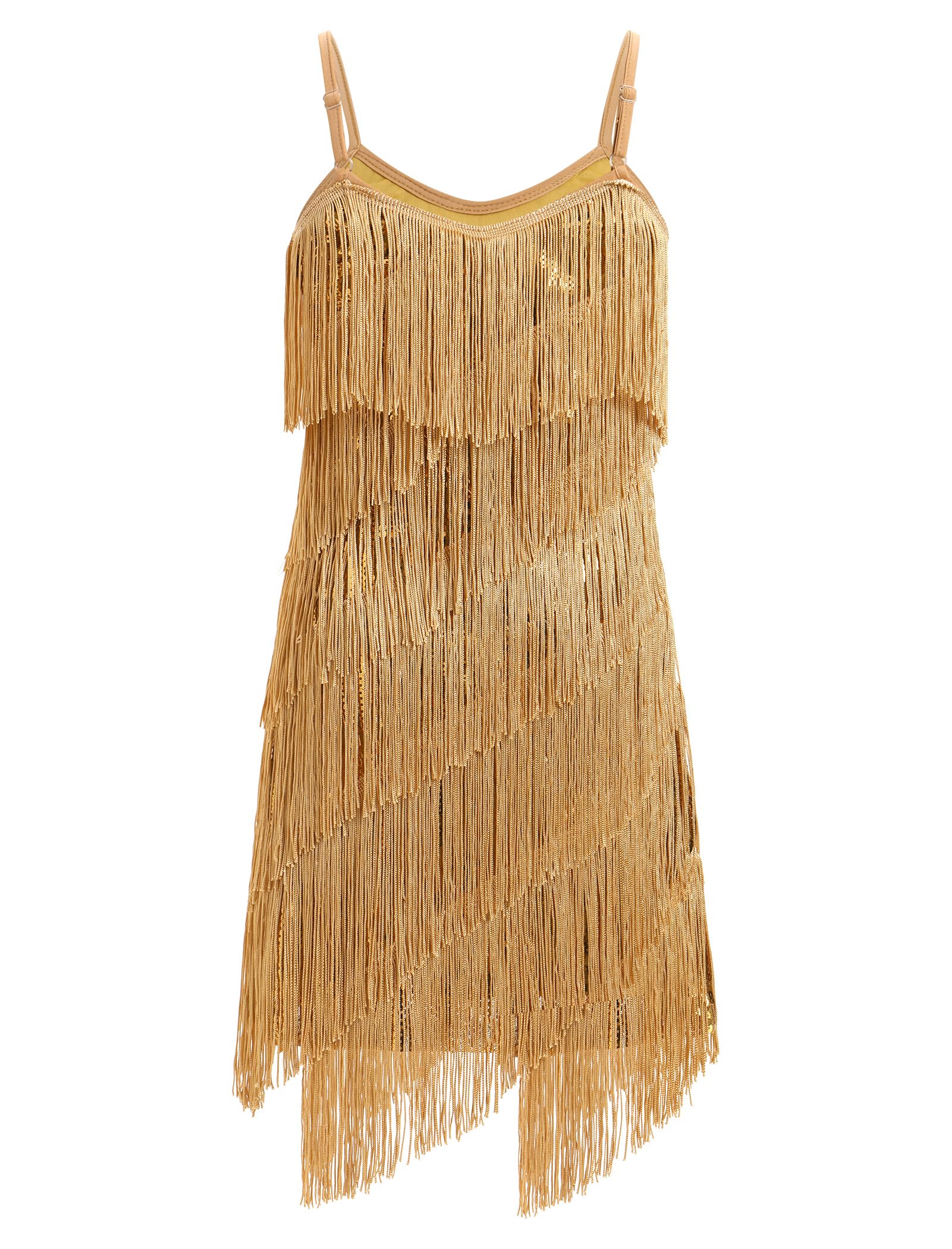 FYMNSI Abito da ballo latino per ragazze, abito da ballo con scollo a V, paillettes scintillanti, nappe, abiti da ballo