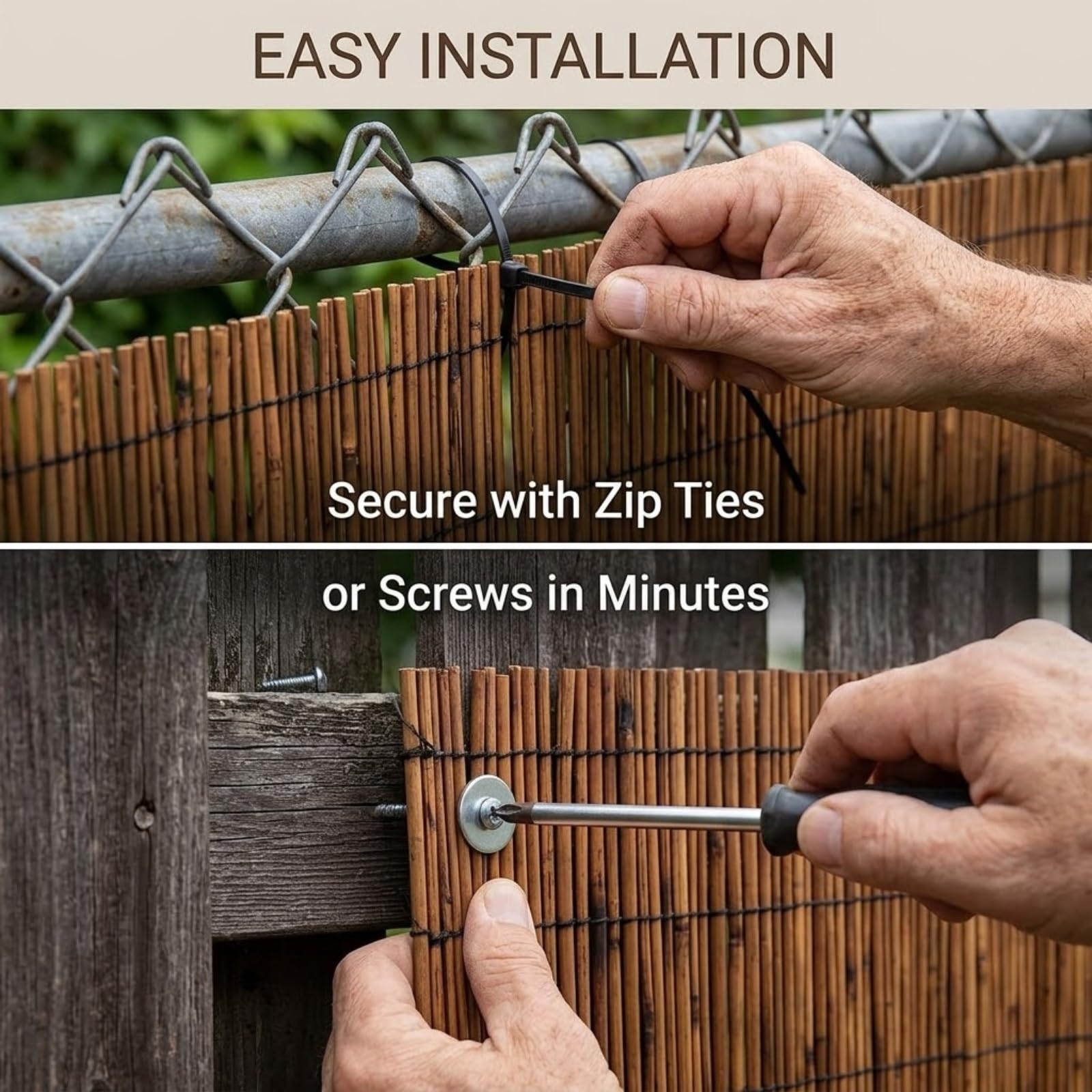 Cañizo Natural para Jardín, Rollo de Valla de Caña para Ocultación y Privacidad, Estera de Cañizo con Bridas, Pantalla de Protección Visual para Balcón, Terraza y Patio(Natural,91x366cm(3x12ft))
