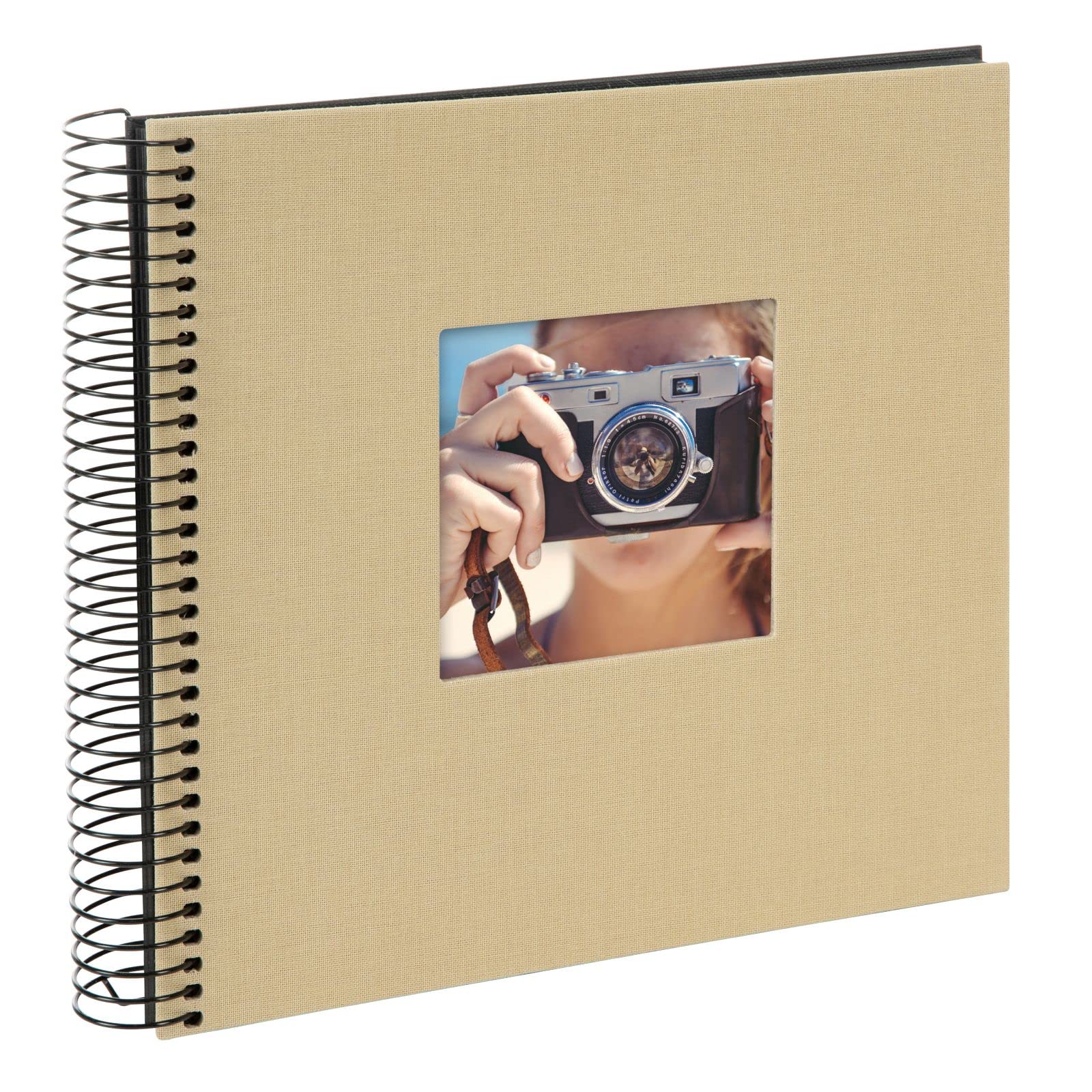 goldbuch Bella Vista 12 506 Spiral Album, Beige Photo Book, 20 x 20 x 2.7 cm, Photo Album 40 Black Pages, Photo Book Cover Made of Linen, Photo Album for 40 Photos, Spiral Bound Photo Album