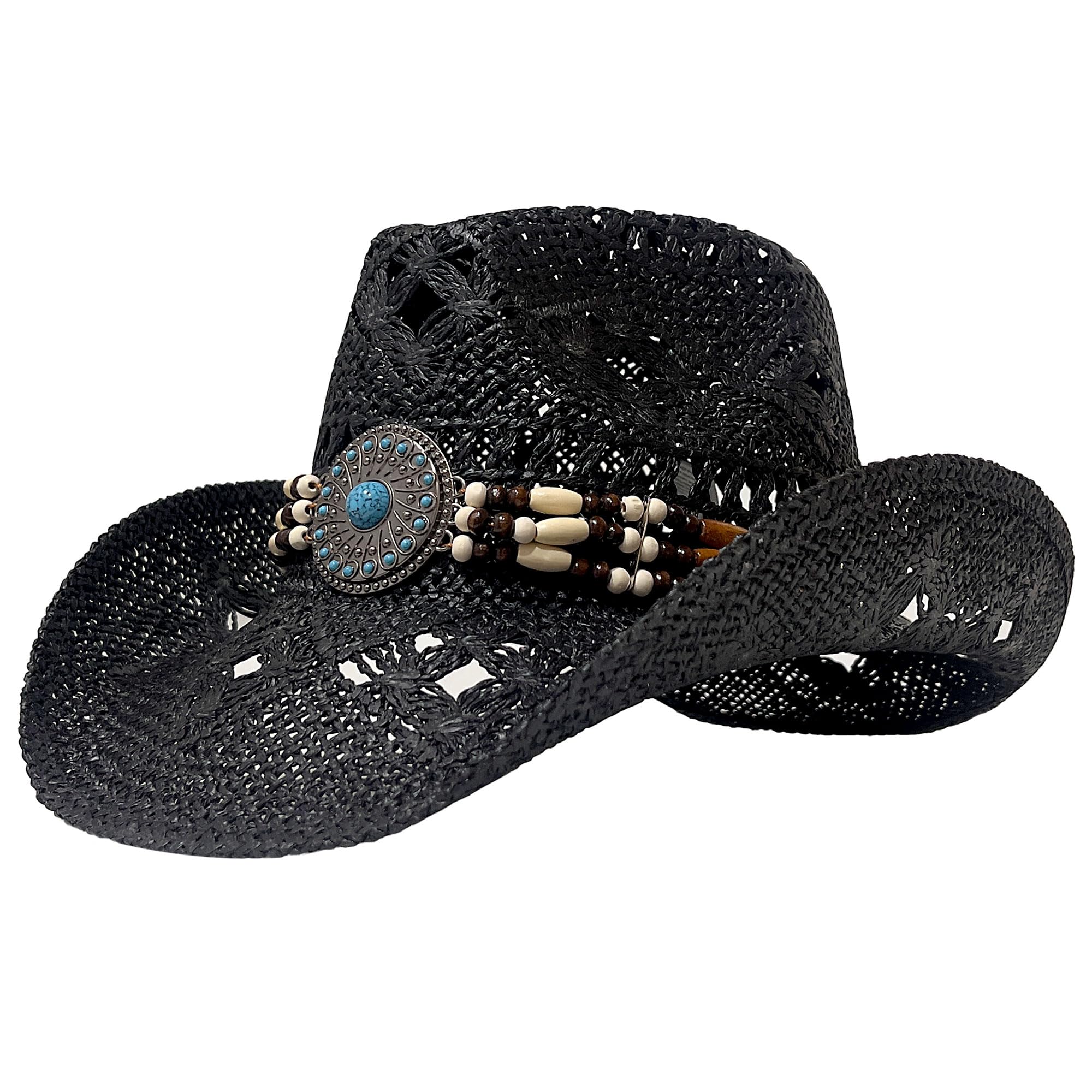 Sombrero Cowboy Vaquero de Paja para Hombre con diseño Tejido Transpirable, Ideal para Verano, Rodeo, Fiesta y Disfraces