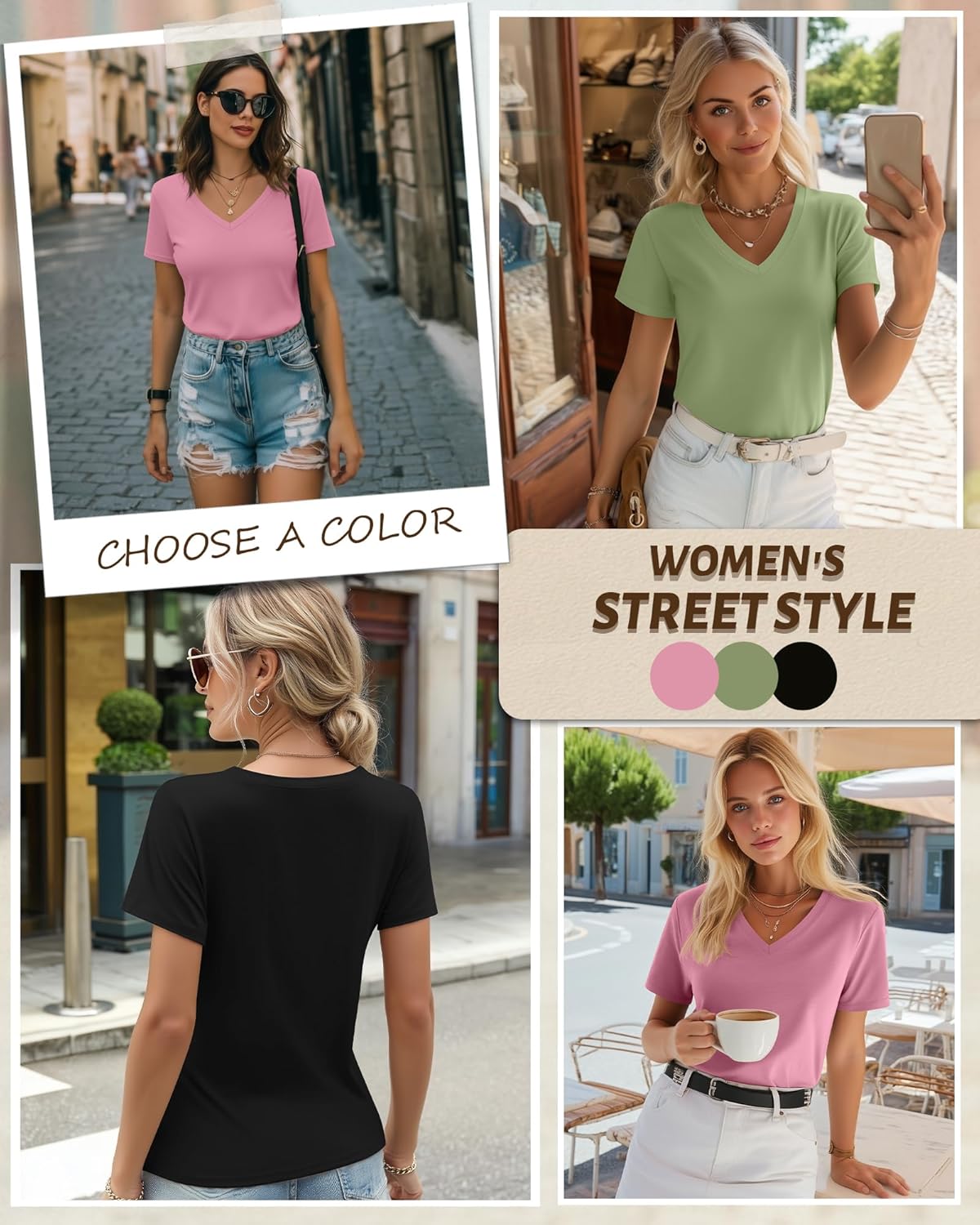 Riyiper 3 Pack Women's V Neck T-Shirts Short Sleeve Loose Fit Tops Casual Basic Trendy Straight Hem Plain Tees - Image 2