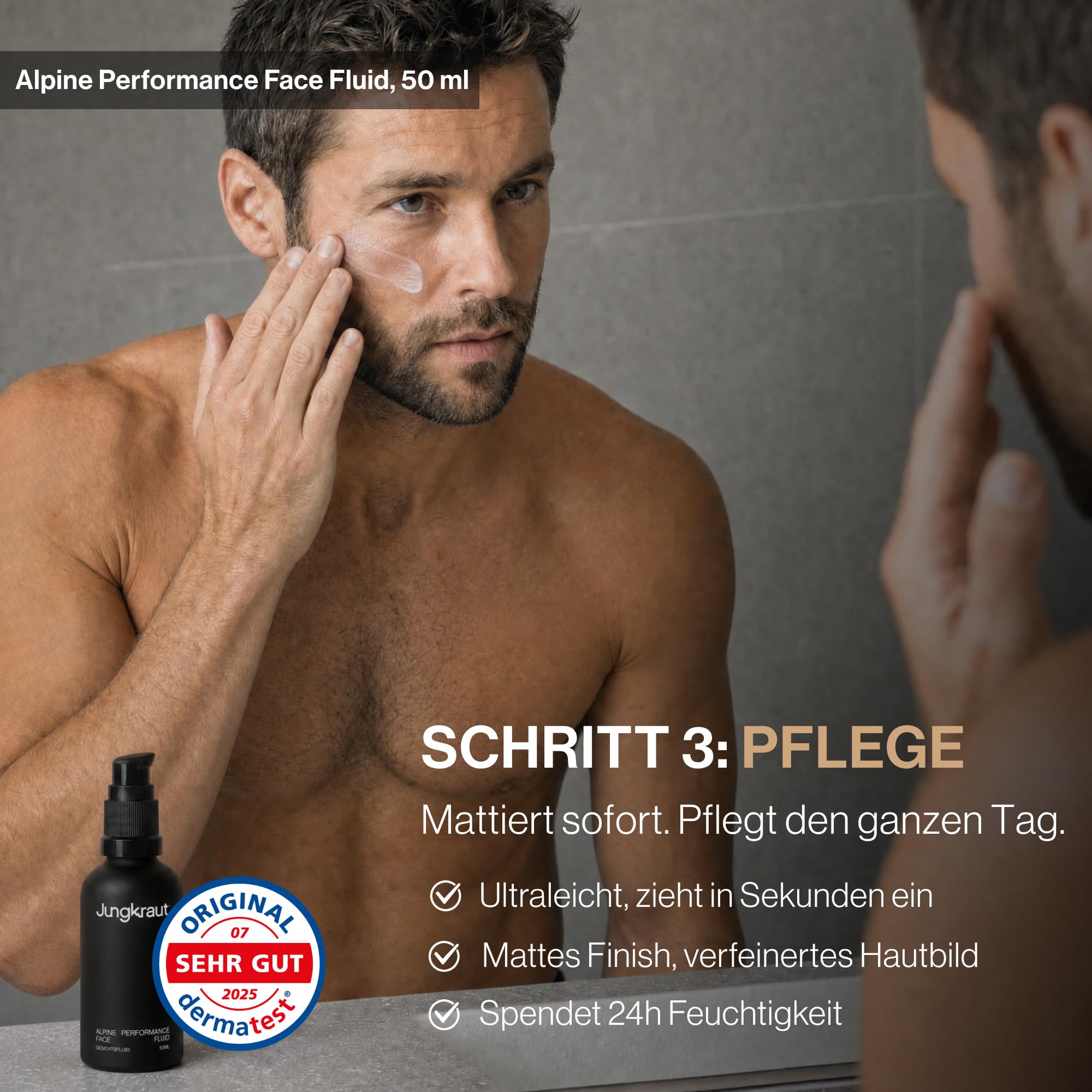 Gesichtspflegeset für Männer, Schnelle Gesichtspflege mit Reinigungsgel, Feuchtigkeitscreme und Serum, spendet Feuchtigkeit, gegen fettige Haut, Anti-Aging Effekt, natürlich, aus der Schweiz