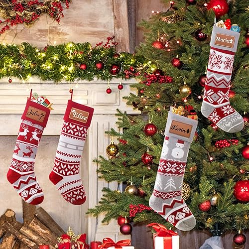 Miniatura 2 de Dreamdecor - Medias de Navidad personalizadas con nombre y monogramas, medias familiares de 18 pulgadas con placa de cuero para niños, 1 paquete de