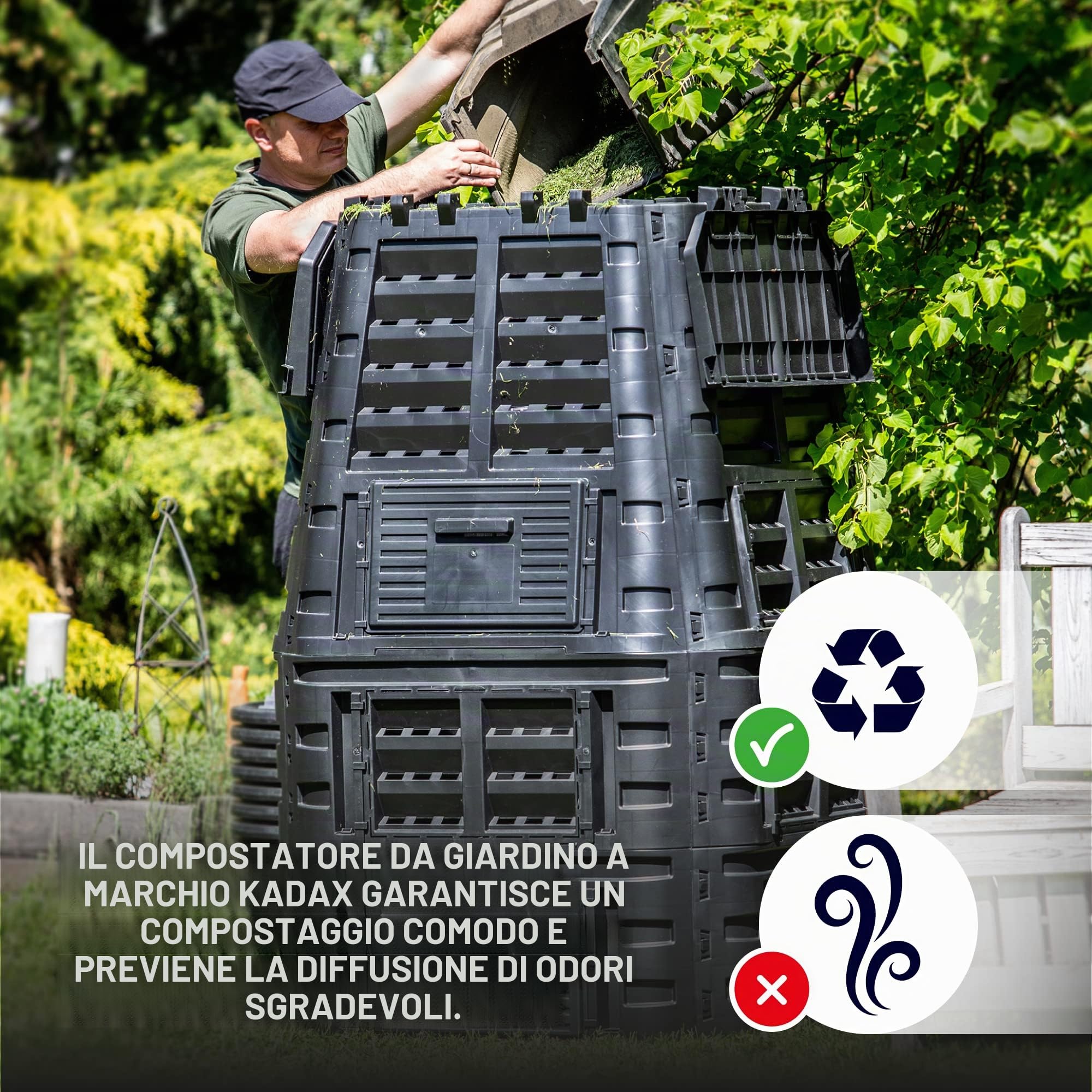 KADAX Compost, Sistema di compostaggio Nero, composti di plastica, Compost Termico Resistente al Tempo con Coperchio Pieghevole (1000L)