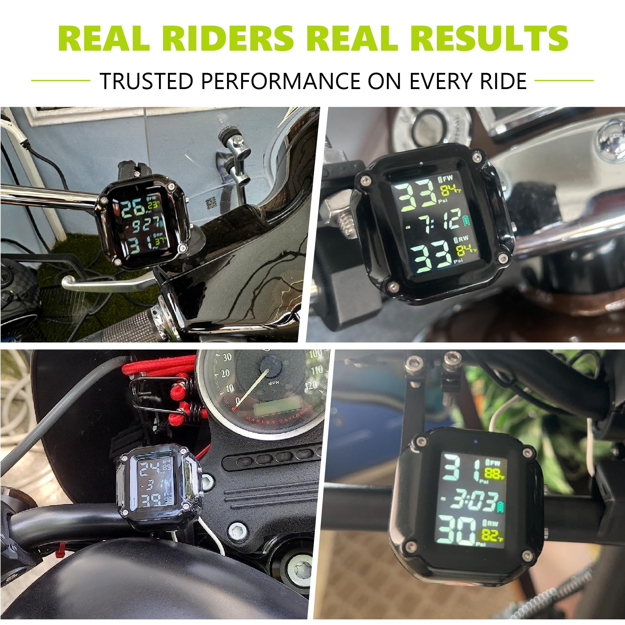 JUZELY Tpms Moto per Kawasaki KLX 230 2020-2025, Monitoraggio Tempo Reale Ricarica Magnetica Display LCD Impermeabile Facile Installazione