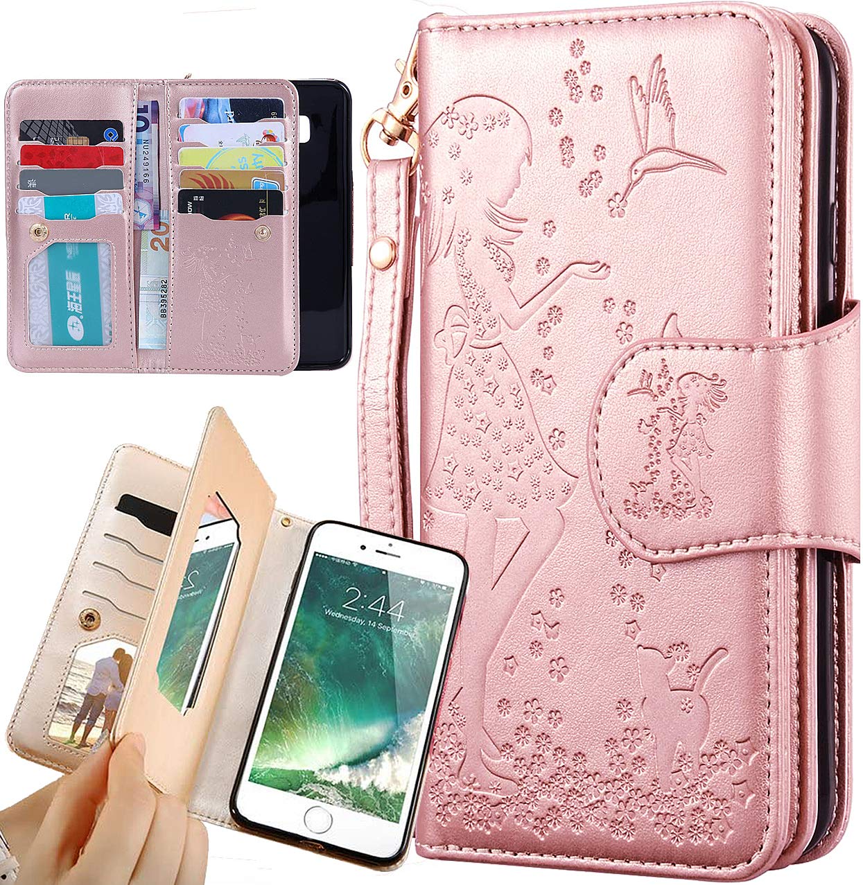 iPhone 6S Wallet Case,iPhone Mirror Case,Auker Folio Flip PU Leather  Wallet Case with Trifold Card Holder Hidden Wallet&Magnetic Closure Cash