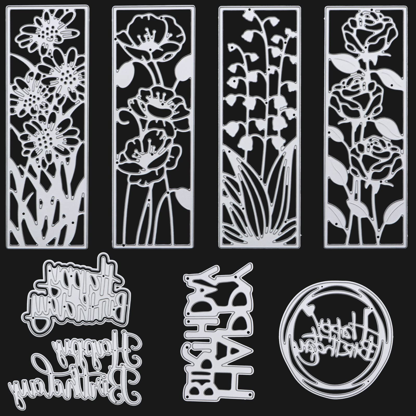 VEGCOO Die Cutting for Card Making, 8 Pcs Metal Happy Birthday Card Making Supplies & Flower Cutting Dies, DIY Embossing Machine Dies for Card Making Decoration for Scrapbook/Crfat/Album