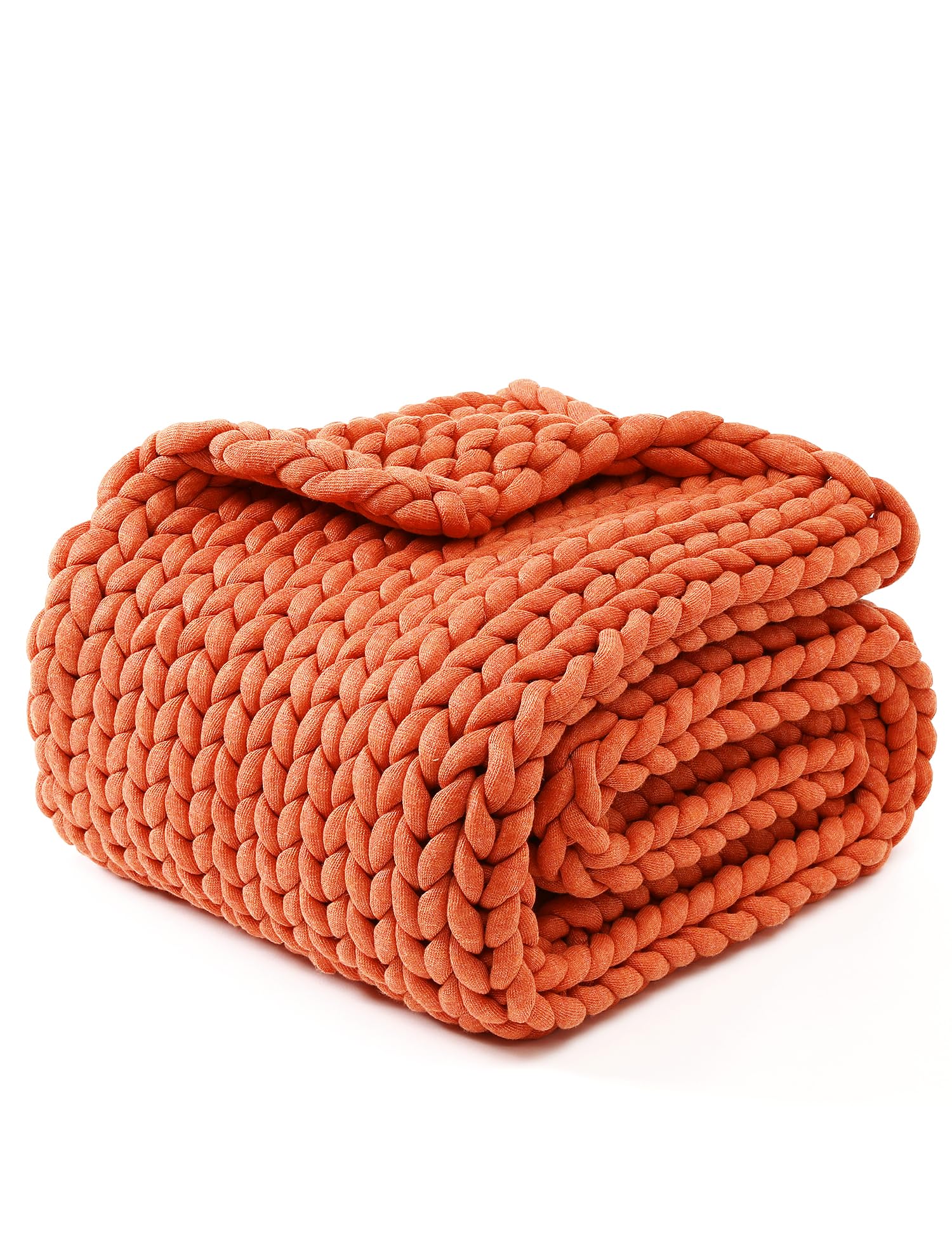 YnM Chunky Throw Blanket, Medium-Weight, Hand Knitted, Skin Friendly, Ventilated and Breathable, Machine Washable, Home Décor Piece for Couch, Sofa and Bed (Exotic Orange, 50x70 Inch)