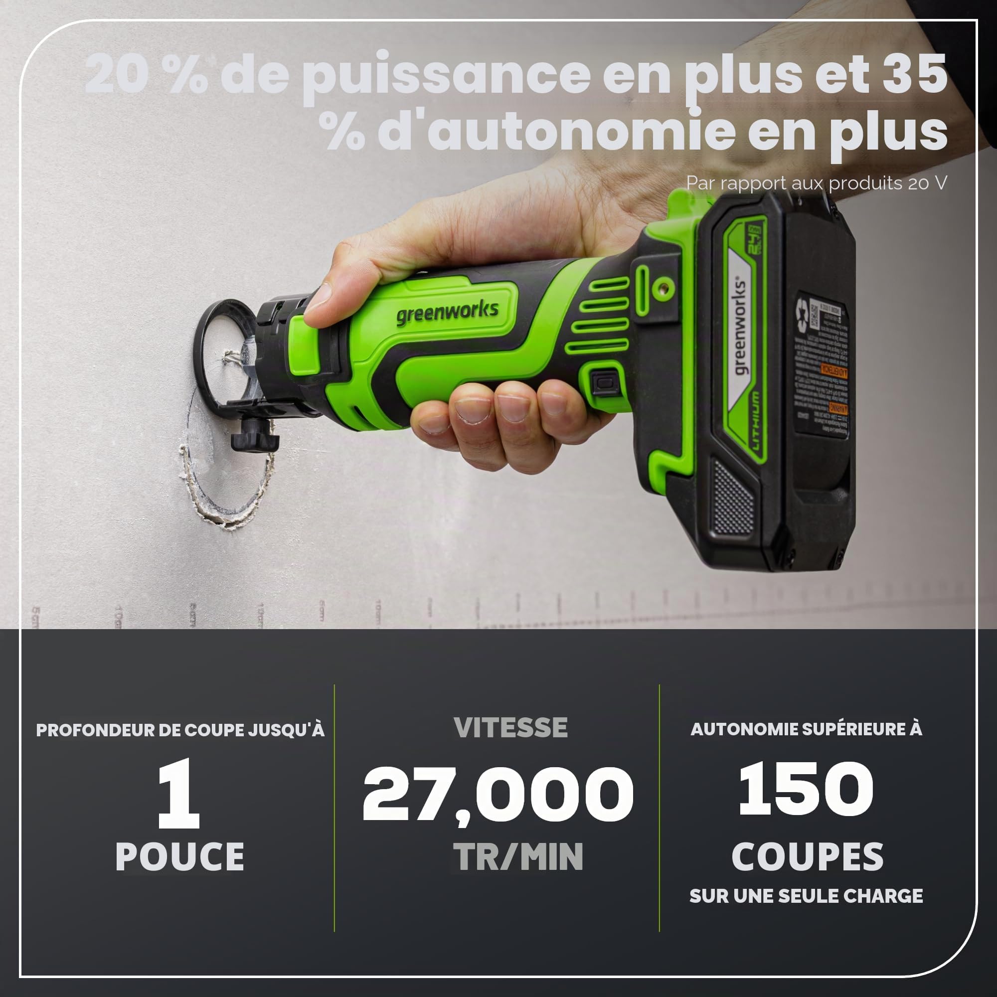 Greenworks - Scie de vitesse sans fil PowerAll 24 V - Cutter rotatif (outil nu)