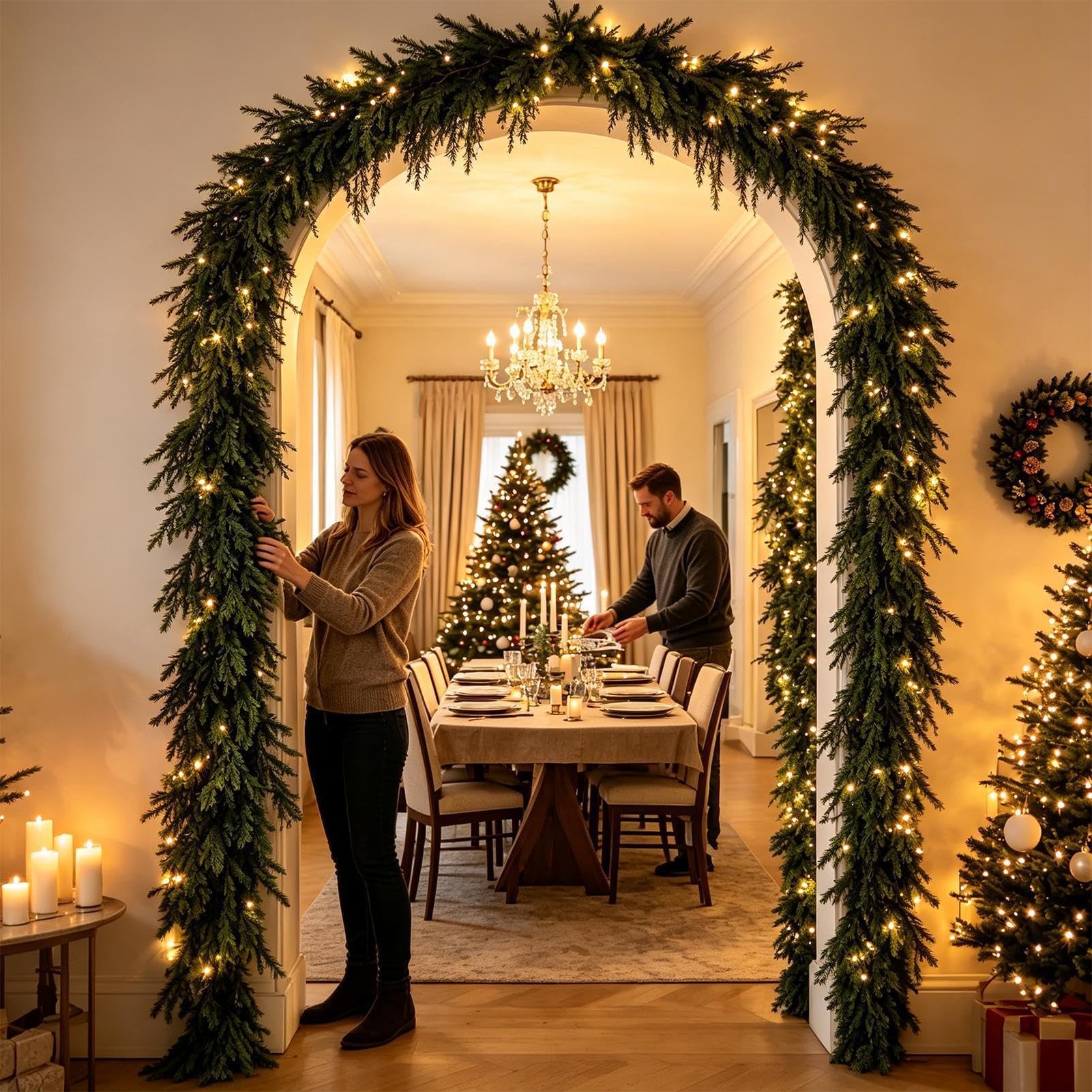 Girlanda bożonarodzeniowa z drewna cedrowego – sztuczny ornament