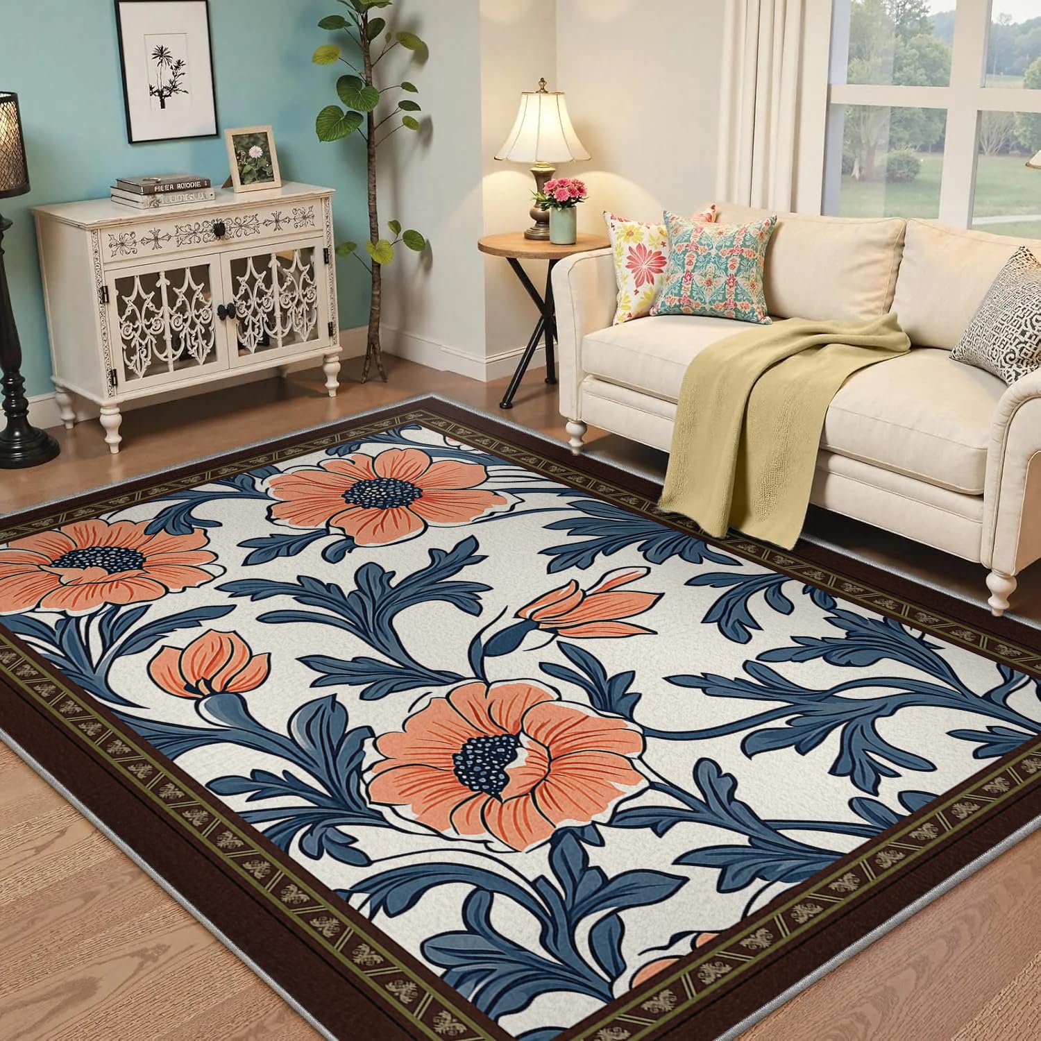 Tapis de salon floral orange 90x180 cm pour illuminer votre coin chevet style ferme