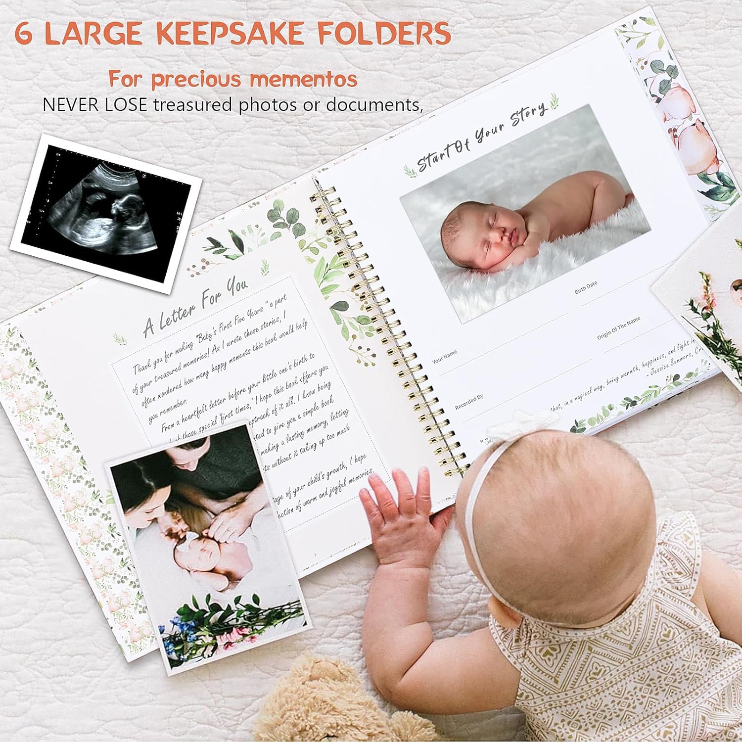 Baby-Erinnerungsbuch – Unser kleines Wunder, 248 Seiten, farbig, Erinnerungs-Tagebuch für die ersten fünf Jahre, Unisex-Baby-Scrapbook, Aufzeichnungsbuch für frischgebackene Eltern, ideales Geschenk