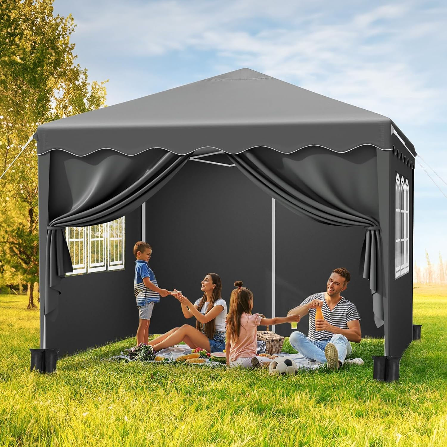 Housse de tonnelle pliable 3 x 3 cm, imperméable, stable, résistante au froid, en tissu Oxford 420D, protection UV 50+, housse de tonnelle de jardin, housse de tonnelle de camping, pliable (gris)