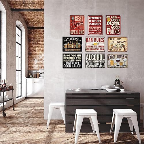 Miniatura 3 de Paquete de 8 letreros de metal divertidos para la pared del bar del hogar para decoración de cuevas de hombre, decoraciones retro de pub y regalos