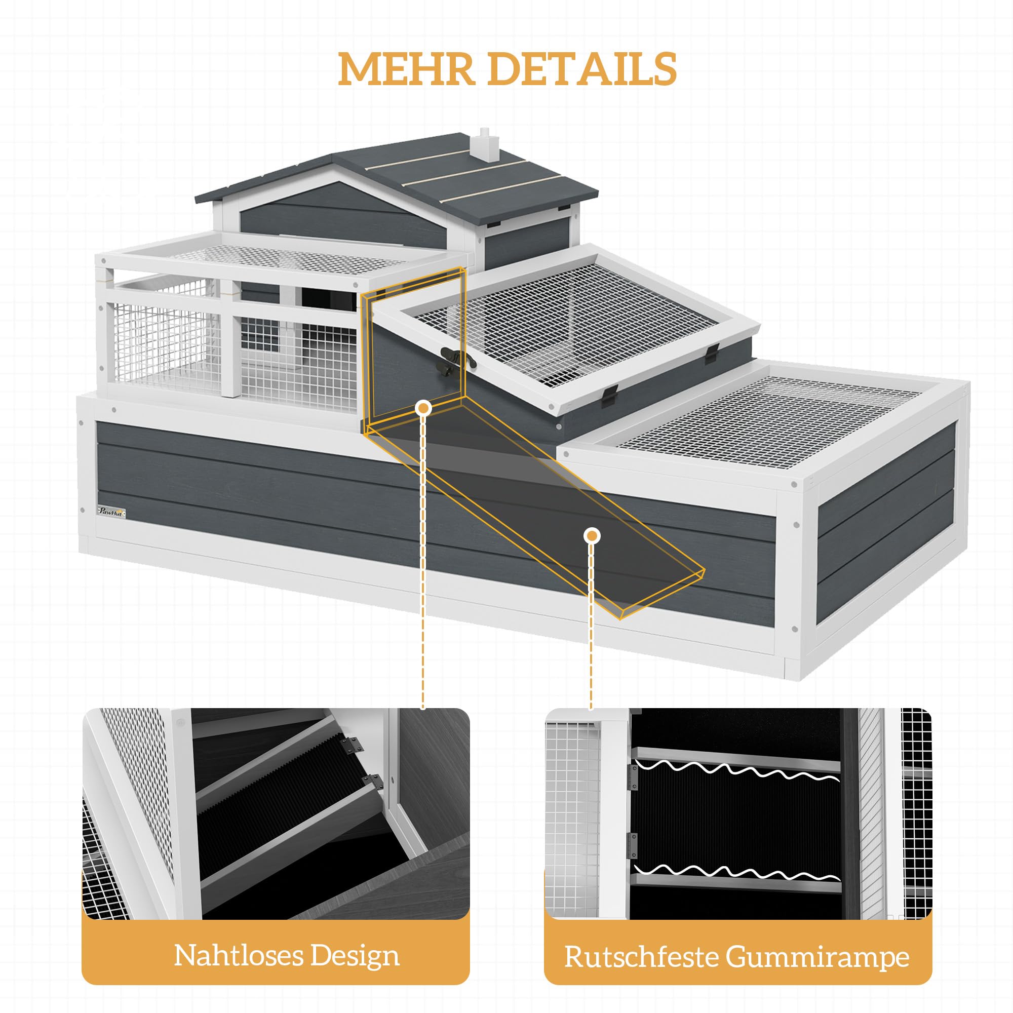 PawHut Casetta per tartarughe in legno con 2 livelli, case principali, balcone, gabbia per rettili da esterno con tetto apribile, terrario per tartarughe, rettili, grigio