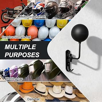 180° Motorcycle Helmet Rack Wall Mounted Rotatable Helmet Stand with 2 Hooks for Hard hat Handbag Coats Caps