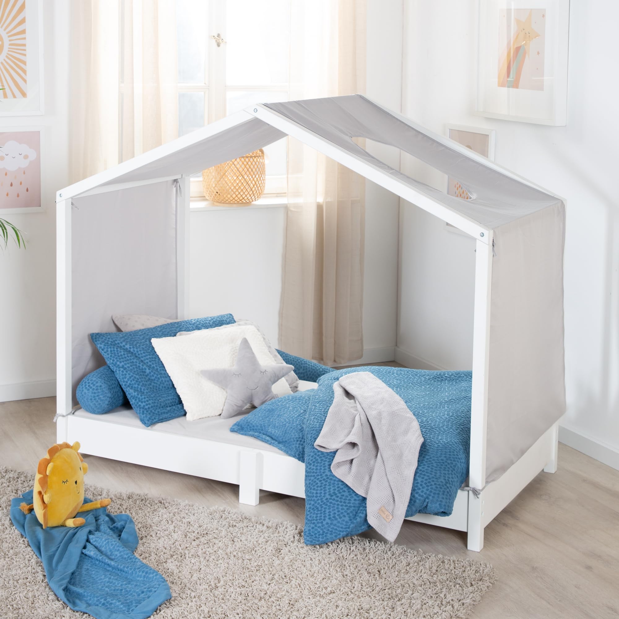 roba Hausbett 70 x 140 cm - Bodenbett für Kinder nach Montessori Prinzip - Erweiterbar durch Lattenrost, Matratze und Hausbettbezug - Holz weiß lackiert