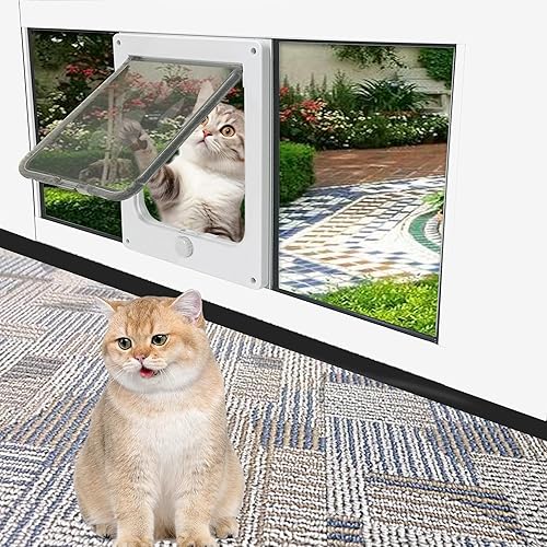 Miniatura 5 de Puerta de aluminio para mascotas para ventanas de ancho ajustable de 36.22 a 40.16 pulgadas, instalación de 10 minutos, diseño de succión magnética,