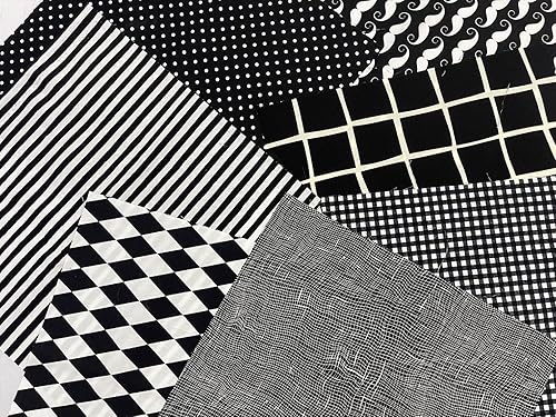 Miniatura 3 de Amornphan Paquete de 7 piezas 100% de algodón impreso de la serie negra, tela acolchada para costura de retazos, hecha a mano, artesanía, máscara