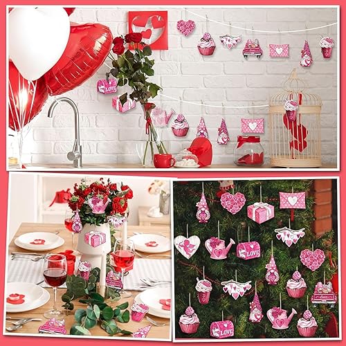 Miniatura 6 de 24 adornos colgantes rosados de San Valentín  Sobre de corazón para tartas de autos, regalos de rociadores enanos para decoración del día de San