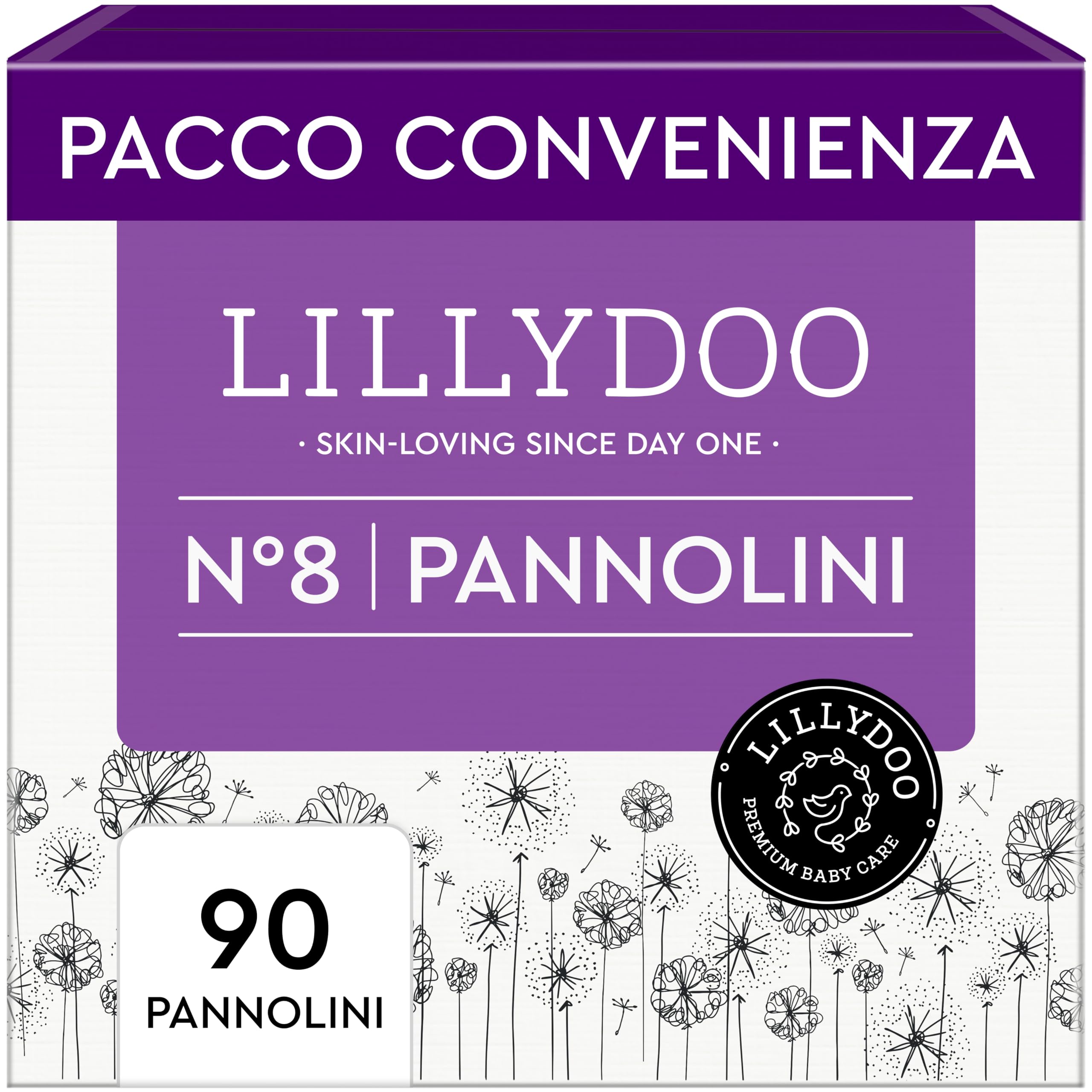 Pannolini LILLYDOO, taglia 8 (17+ kg), 90 pz, delicati sulla pelle | Extra morbidi, 0% profumi e lozioni, dermatologicamente testati: assicurano un'ottima protezione dalle fuoriuscite