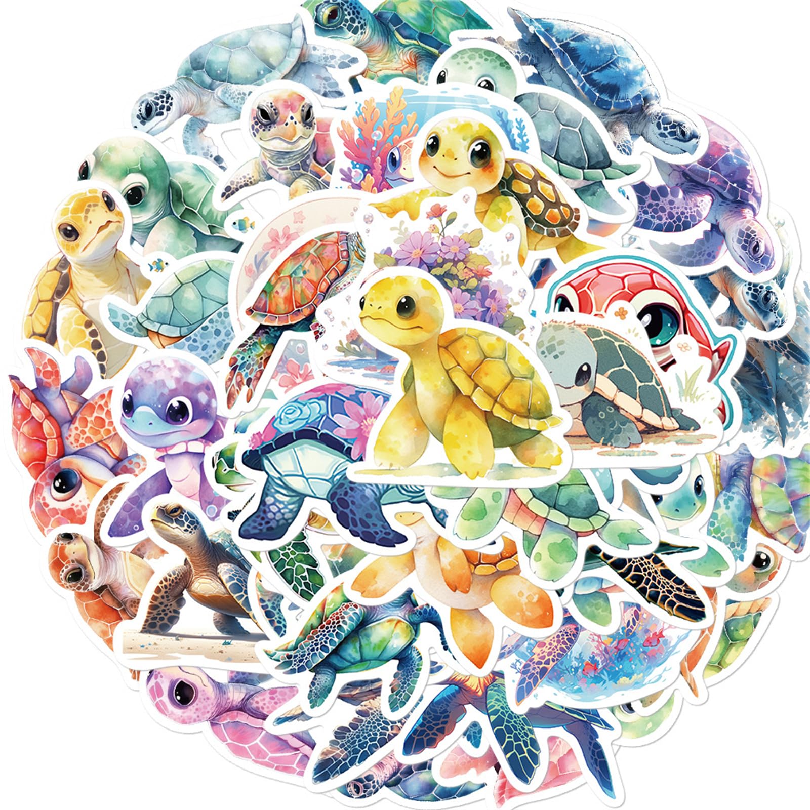Cute Sea Turtle Stickers 50 PCS Ocean Animal Stickers for Water Bottles, Waterproof Adhesive Fish Decals Ocean Sticker for Birthday Party Scrapbook