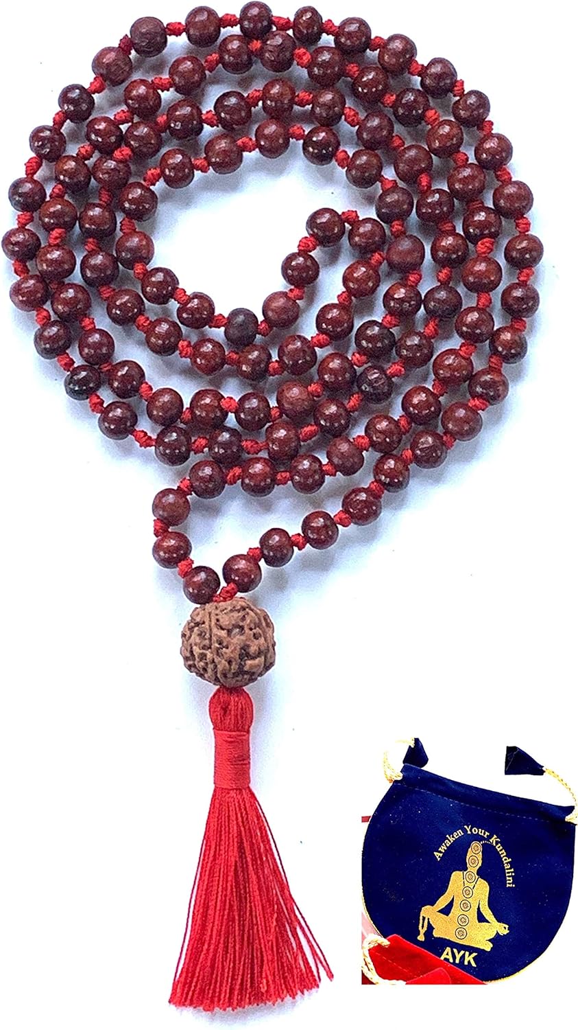 Rosewood mala beads necklace with Rudraksha guru bead