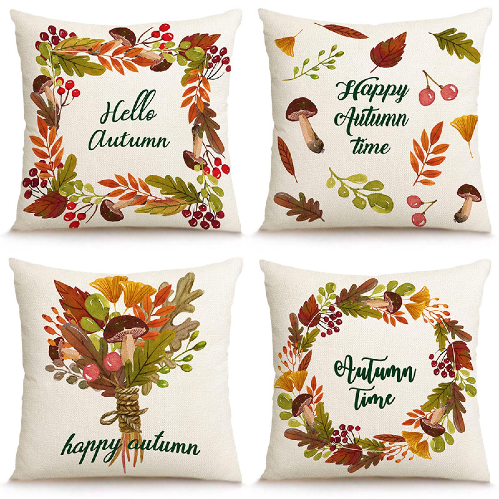 Cushion Covers Brick Red Green Pillow Cases 4 Pack Sofa Cushions 40x40cm