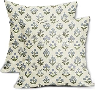 30+ Handmade Floral Decor Ideas For Romantic Homes 30 Blue Green Block Print Pillow Covers 18x18 Inch Set of 2, Vintage Floral...