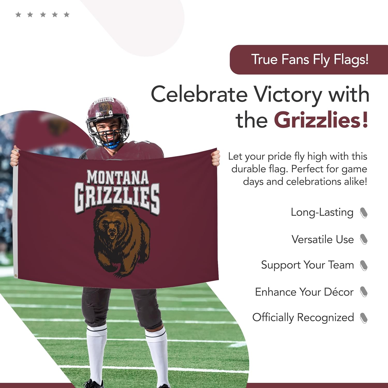Montana Grizzlies College Sports Printed Flag - NCAA Licensed - Nylon - School Banner (Maroon) (3' x 5')