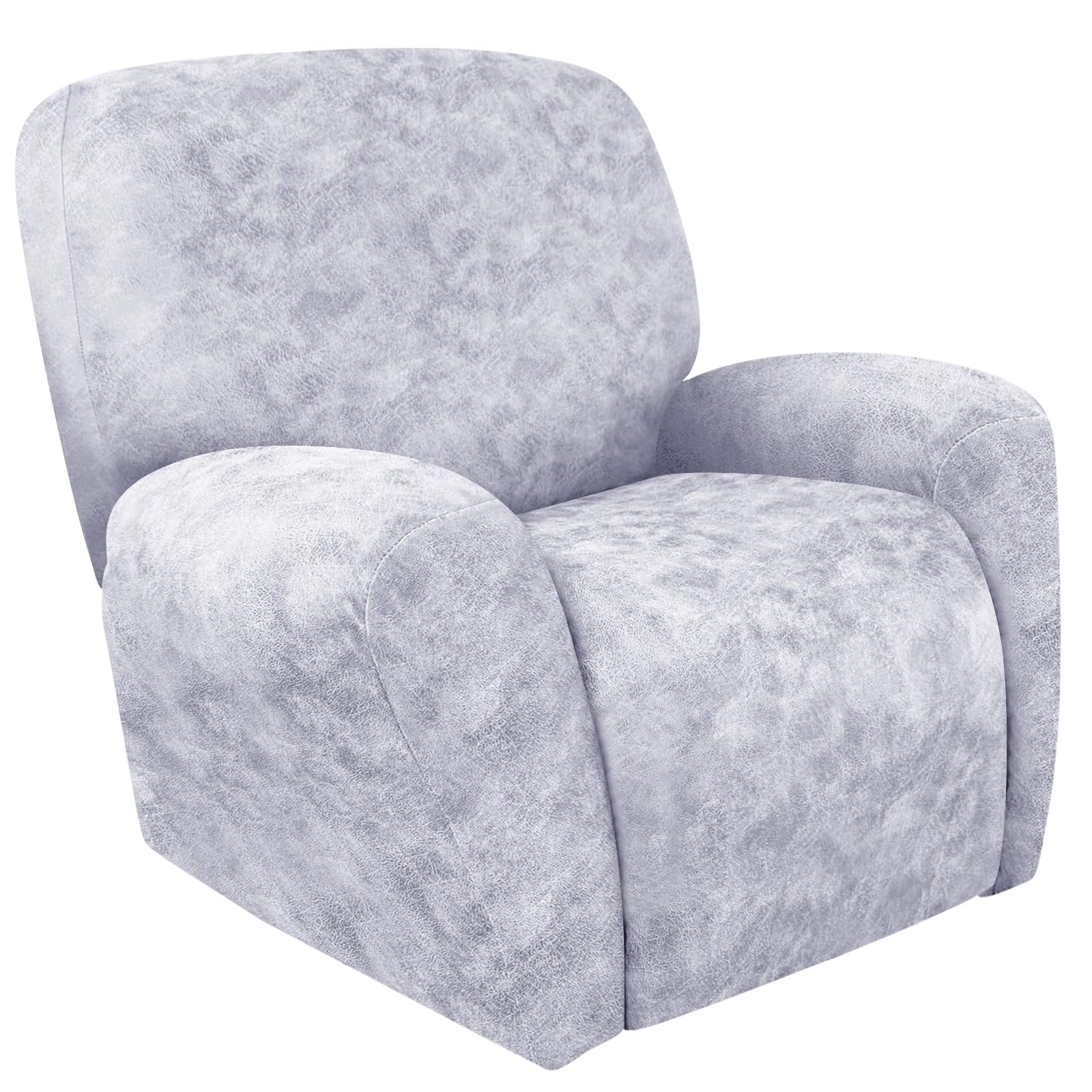 ANARACHON Recliner Chair Covers Leather Look, 4 Pieces Recliner Covers Non Slip, Soft Slipcovers for Large Recliners, Furniture Protector Washable for Pets (1 Seater, 03 Light White)