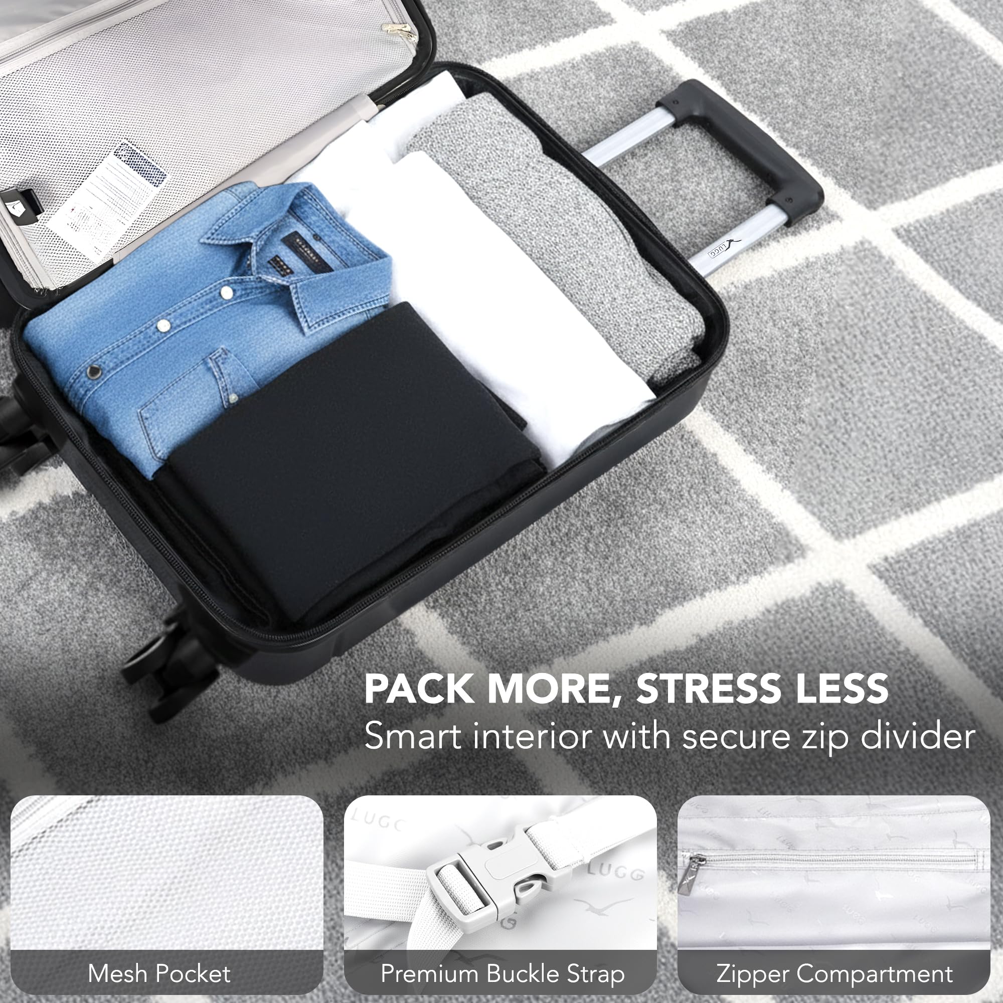 LUGG - Jetset 40cm Suitcase - 40x30x20cm- Ryanair Compatible - Underseat Size - Hard Shell ABS - Spinner & Removable Wheels - Lightweight Travel Luggage- Cream/Brown — view 241