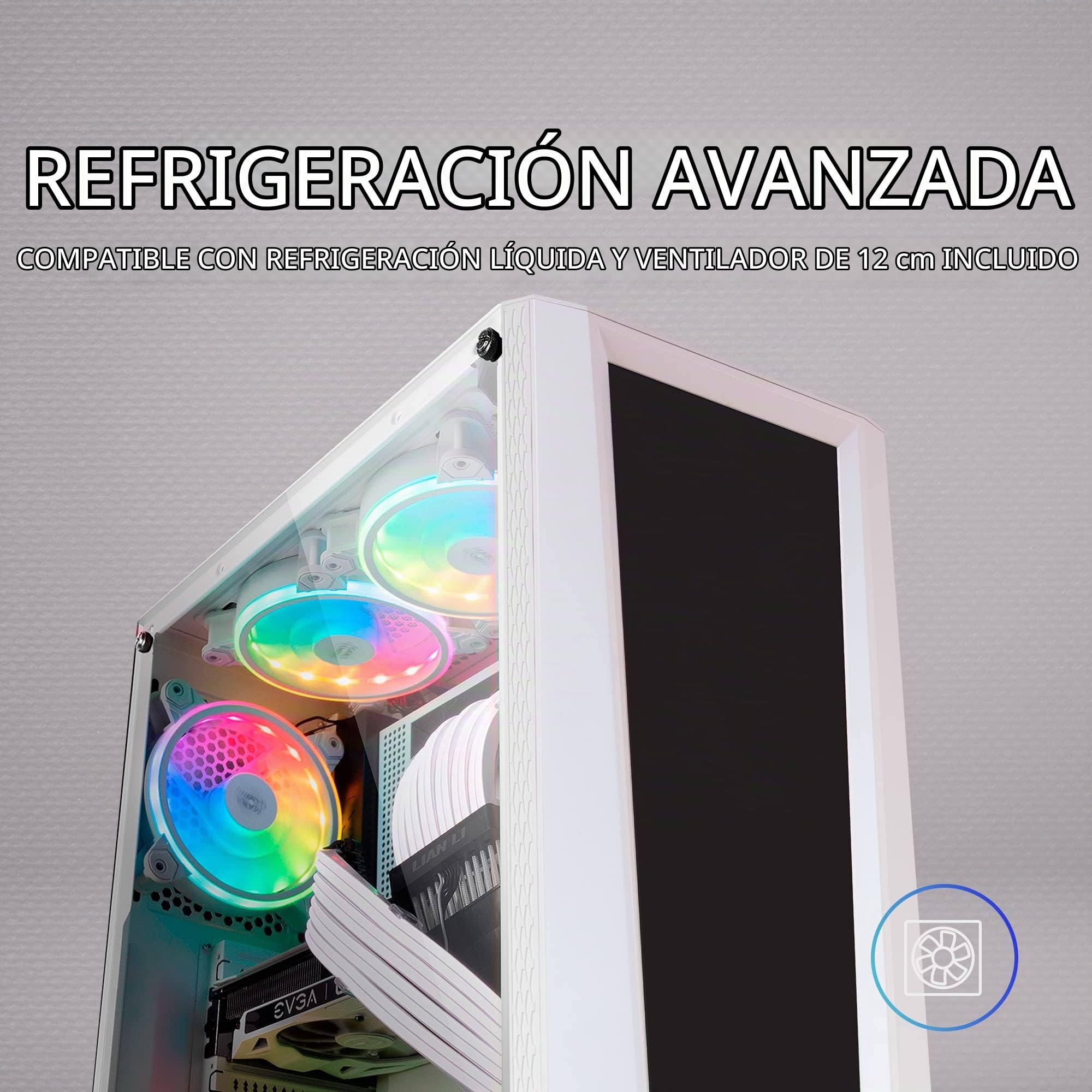 Mars Gaming MC-Art, Caja PC Gaming ATX, Doble Cristal Templado Dibujable, ARGB 12 Modos, Ventilador 12 cm, Blanco