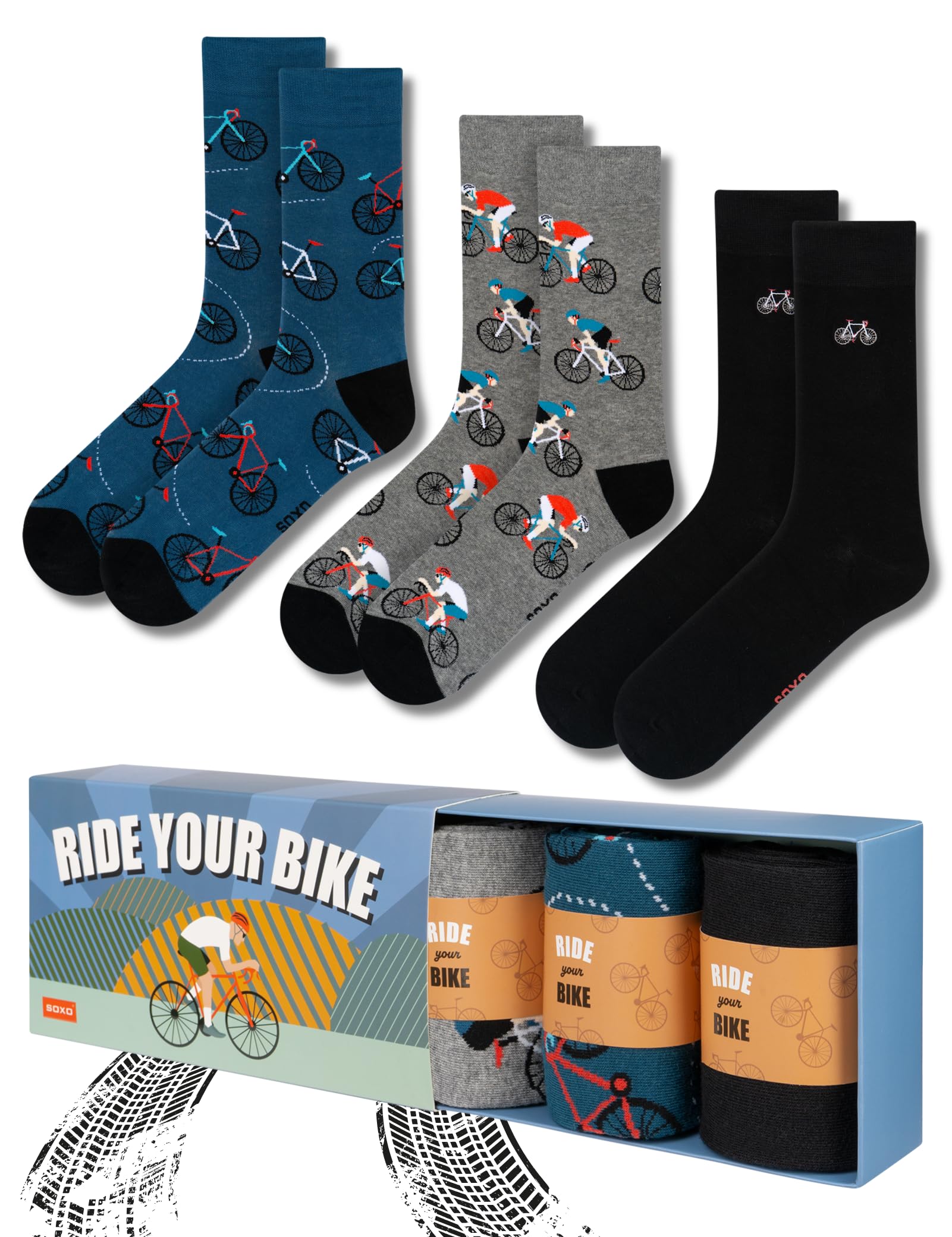 soxo Sport Socks Men Gifts Mens Long Cotton Sock Funky Gift Presents Multipack 6.5-10.5 Bike 3 Pairs