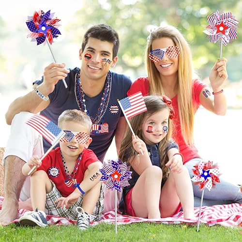 Miniatura 7 de Accesorios para el 4 de julio, 138 piezas de suministros patrióticos para fiestas, decoraciones del 4 de julio, celebraciones del Día de la