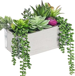 Der Rose 11 Inch Fake Plants Succulents Plants Artificial Cactus Plants in Wood Pots for Farmhouse Bathroom Decor