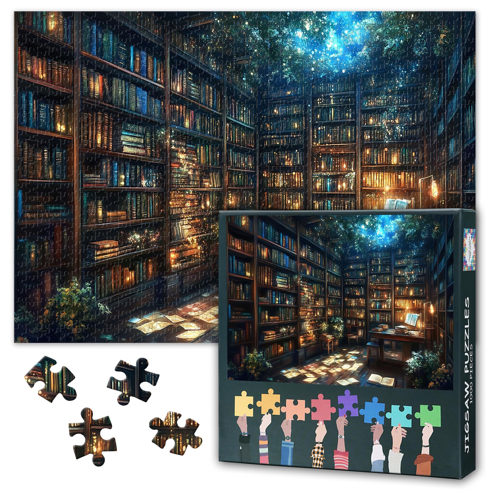 Difficult Challenge Jigsaw Puzzles for Adults 1000 Pieces Dimly Lit Library Jigsaw Puzzle as Gift Ancient Books Puzzles for Adults Artwork House Wall Decor 27.5"X19.7"