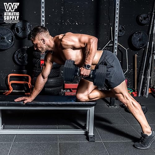 Miniatura 6 de WF Athletic Supply Mancuerna ajustable con mango giratorio antideslizante y bandeja para mancuernas, selección de pesas rápida, adecuada para