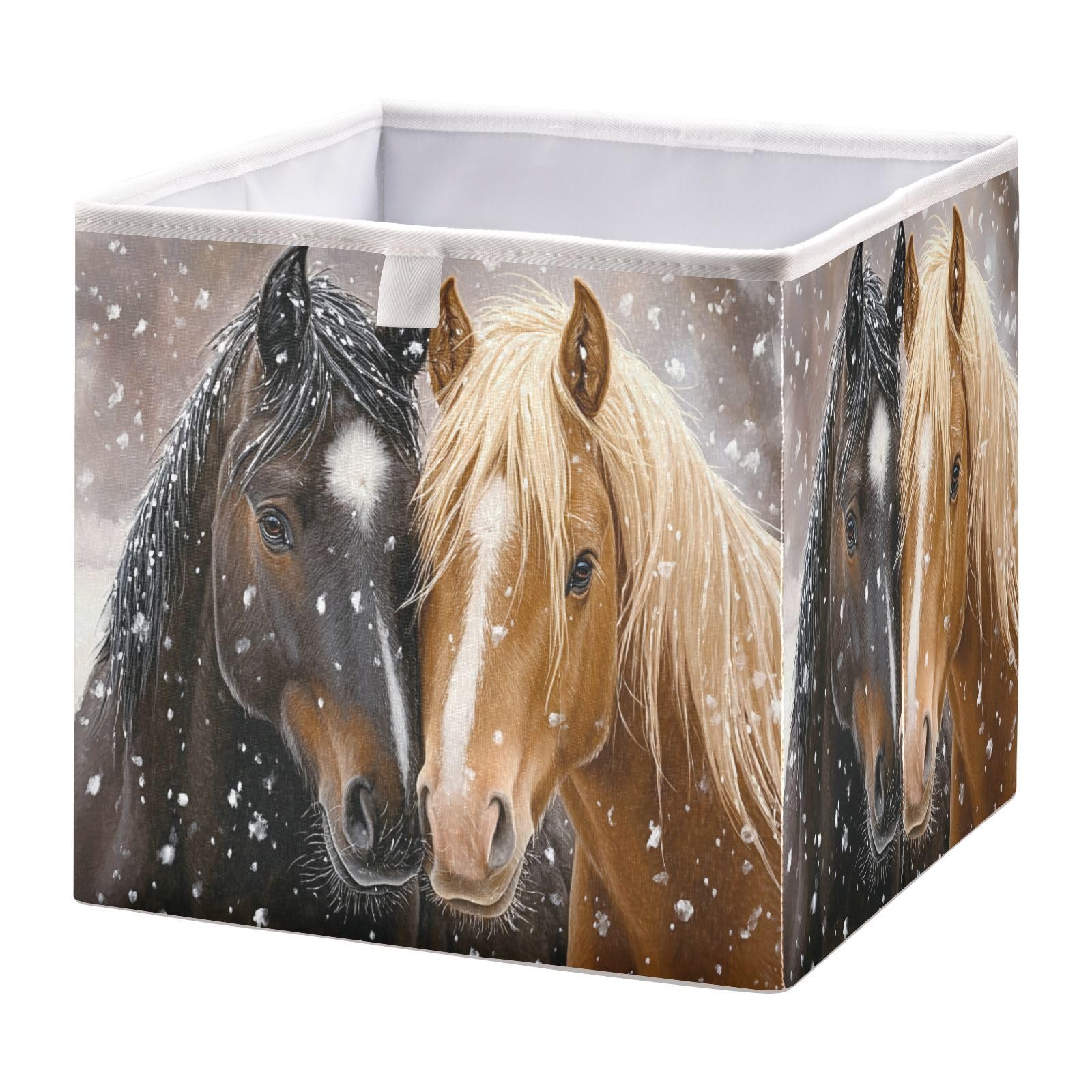Jumbear A Two Horses Cube Storage Bin,Foldable Storage Basket Toy Storage Box For Home Organizing Shelf Closet Bins,28X28x28 Cm