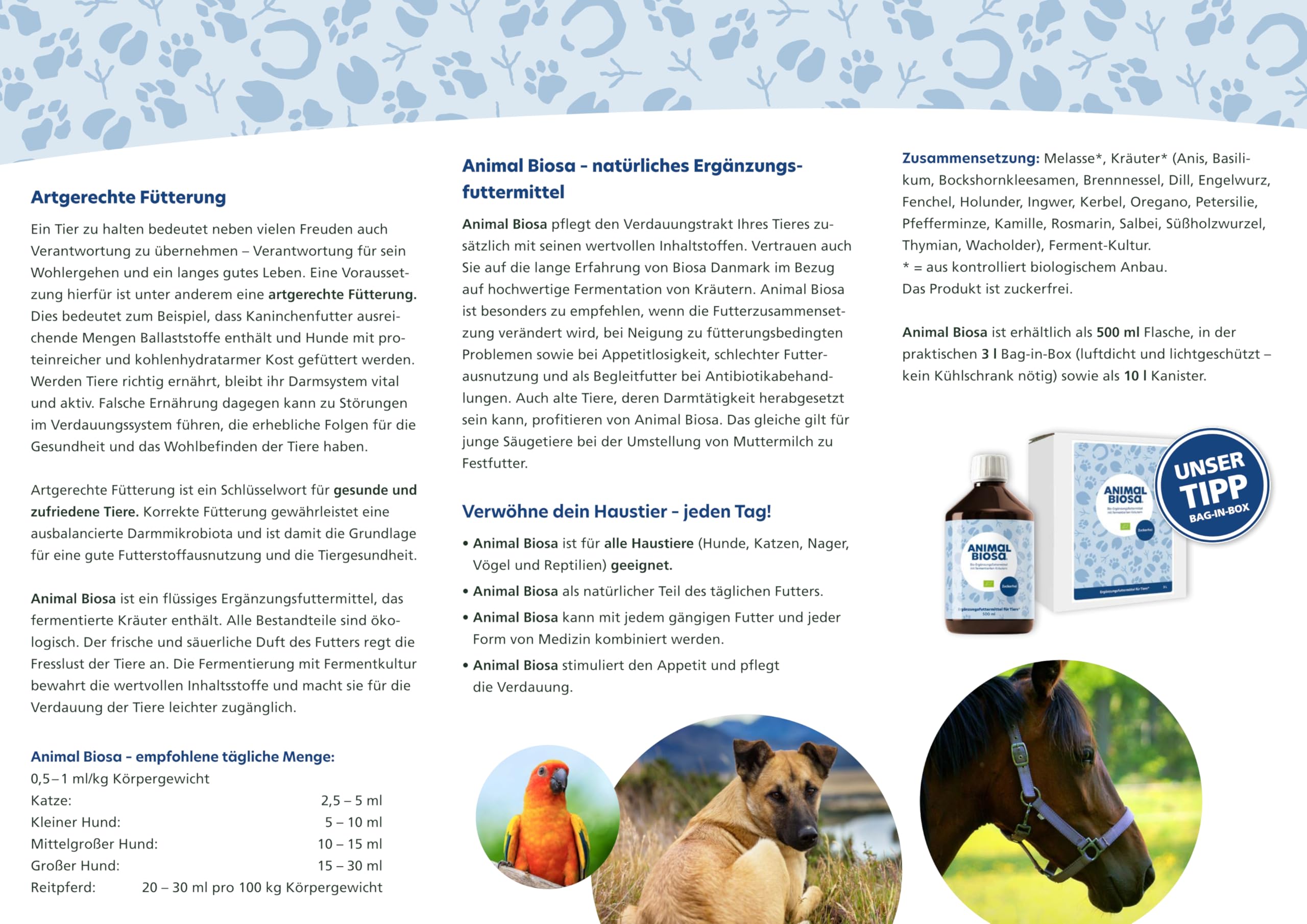 Bio Ergänzungsfuttermittel für Tiere mit fermentierten Kräutern, pflegt Verdauungstrakt, Nahrungsergänzungsmittel zuckerfrei (10 L)