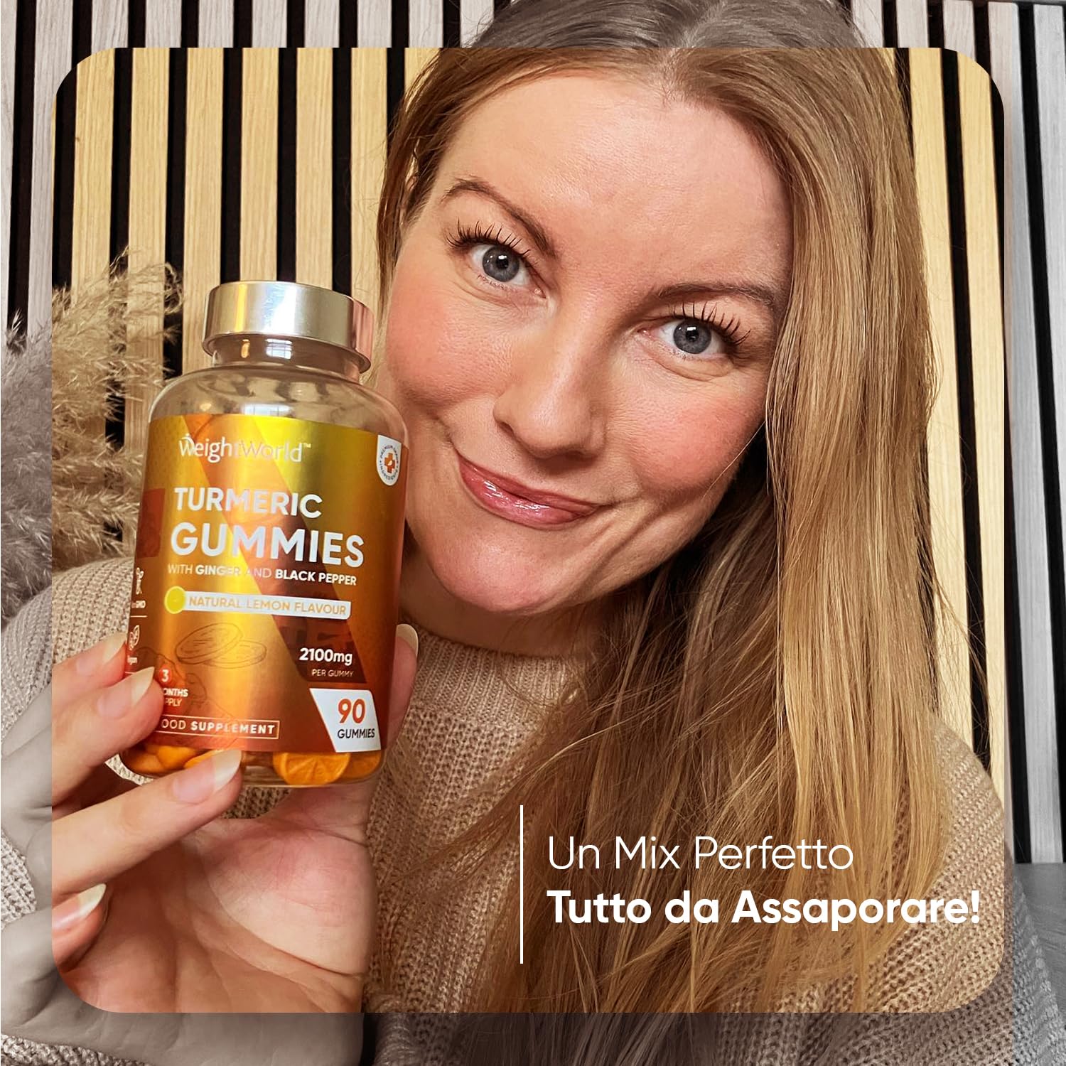 Curcuma Piperina Zenzero, 90 Gommose Vegane, 1 al Giorno (per 3 Mesi), 2100mg per Gommosa, 95% di Curcuminoidi, Curcuma Longa con Zenzero e Pepe Nero, Aroma Naturale di Limone, Senza Glutine né OGM