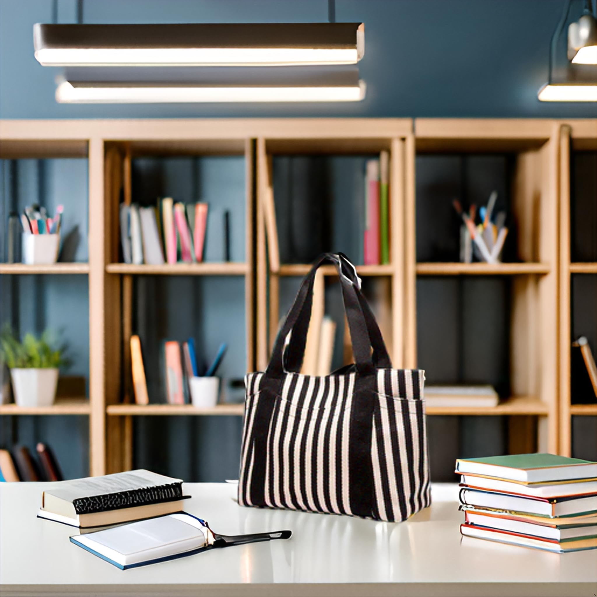 Sac à main fourre-tout classique à rayures avec 7 poches, cadeau pour femme