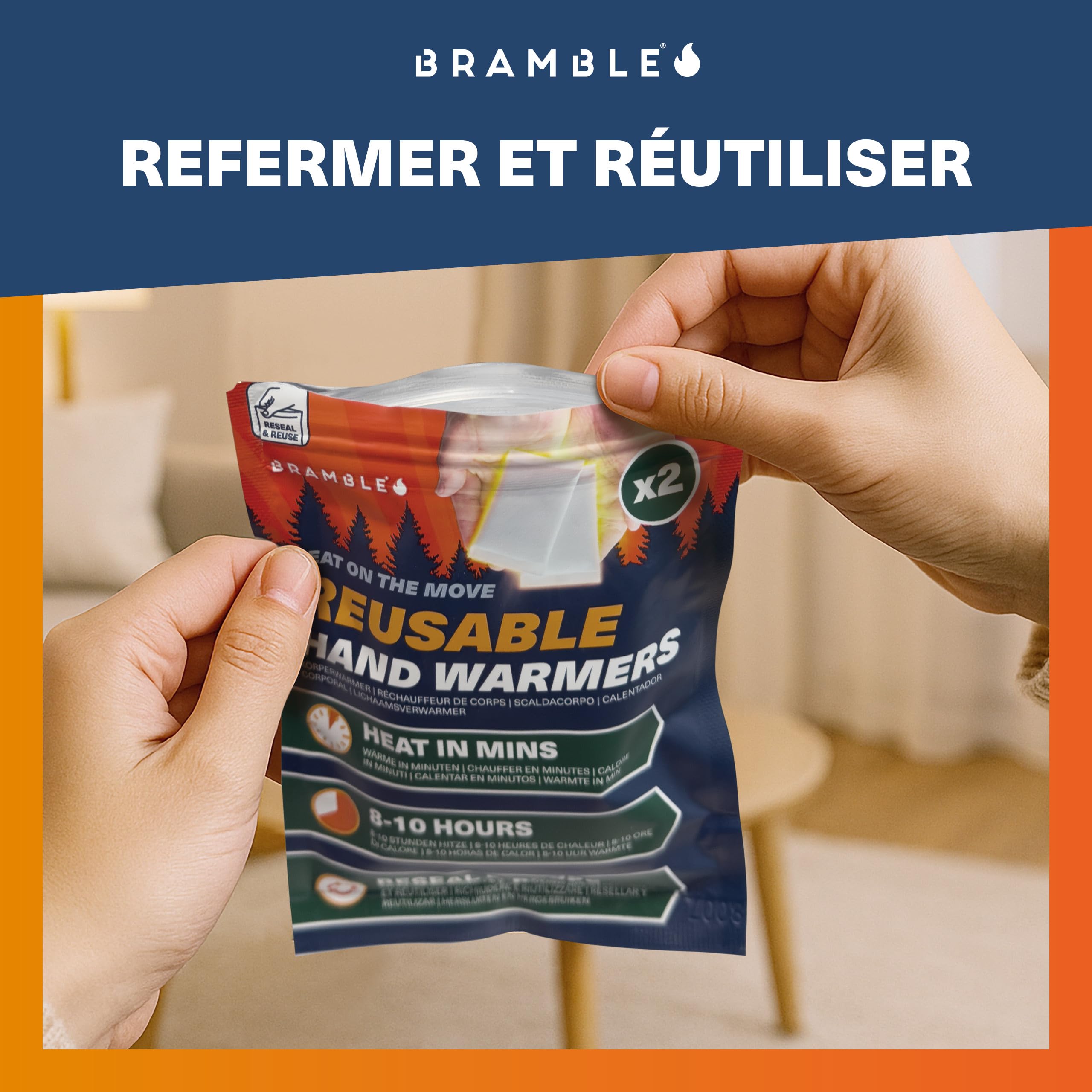 BRAMBLE 40 Chauffe-Mains Réutilisables (20 Paires, 8 Heures de Chaleur Pendant 10 Jours) - Chaufferettes Main Hand Warmer